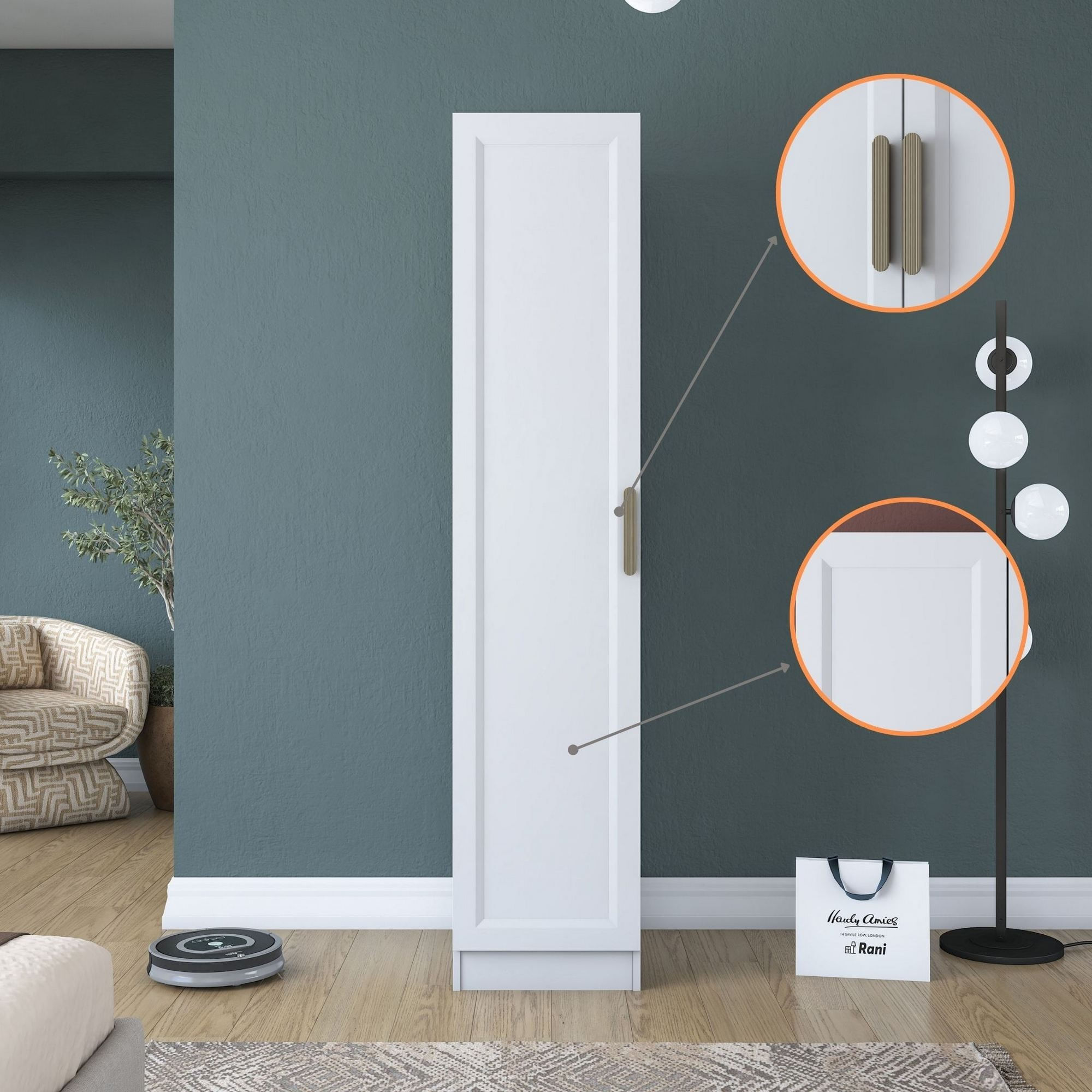Dulap haine BA204, 45 x 210 x 45 cm, alb, PAL, spatiu de depozitare, fixare pe perete — imaginea 10