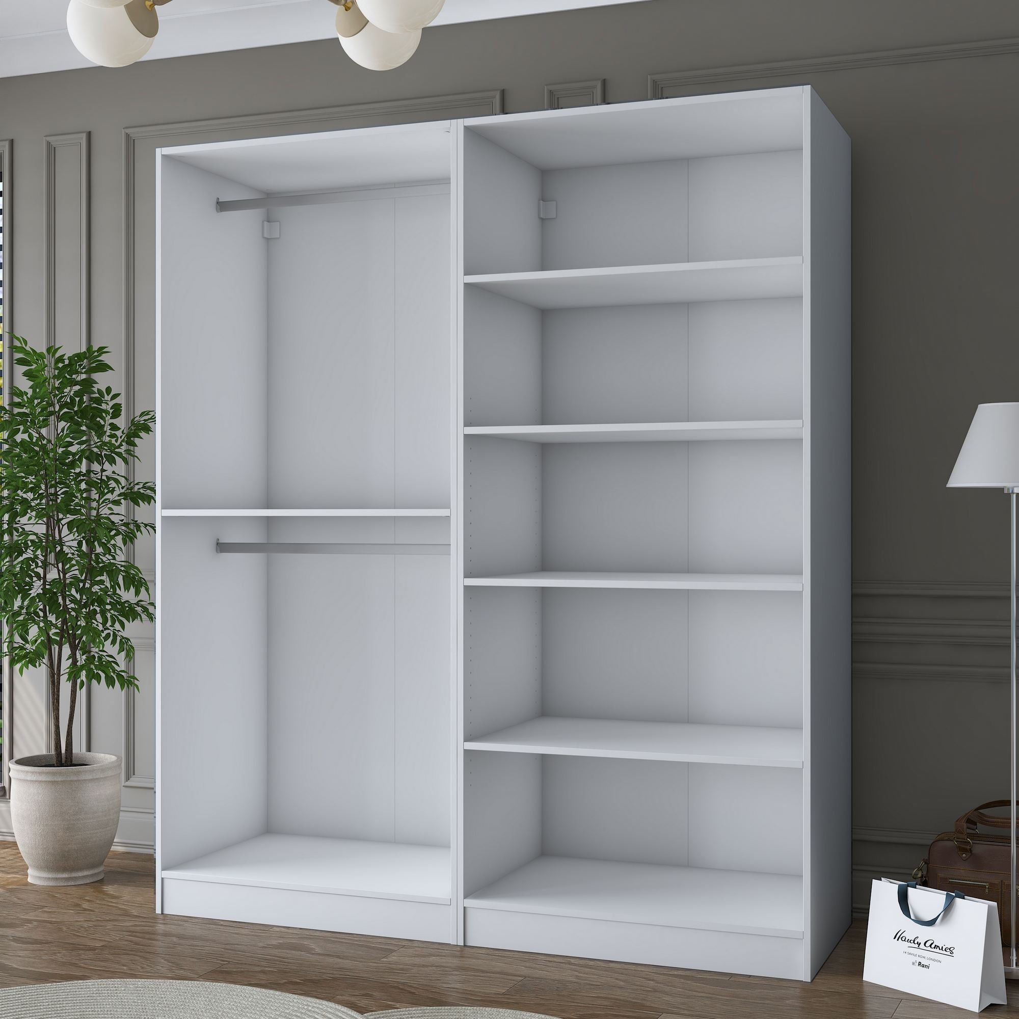 Dulap haine BA186, 180 x 210 x 57,5 cm, alb, PAL, spatiu de depozitare, fixare pe perete — imaginea 6