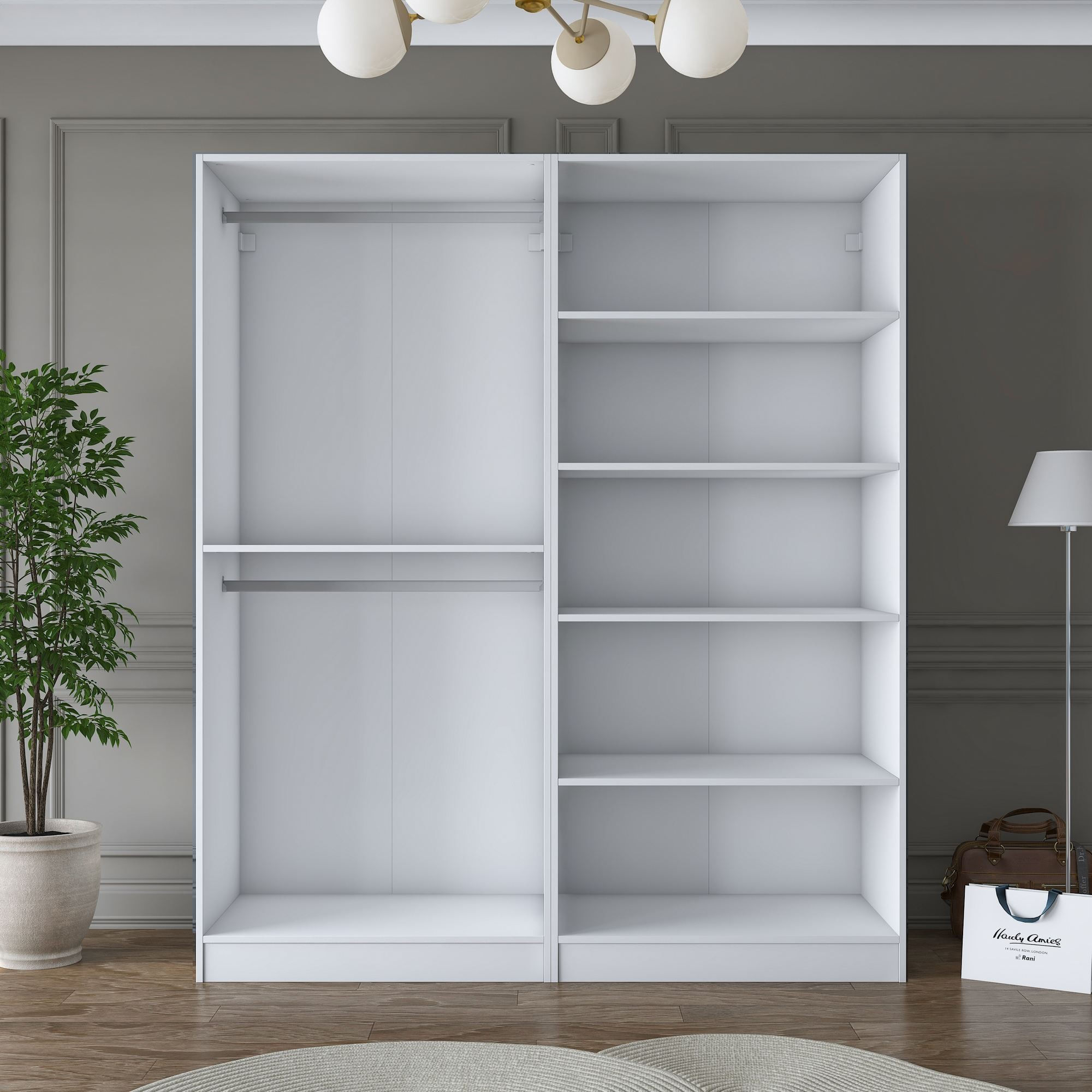 Dulap haine BA186, 180 x 210 x 57,5 cm, alb, PAL, spatiu de depozitare, fixare pe perete — imaginea 7