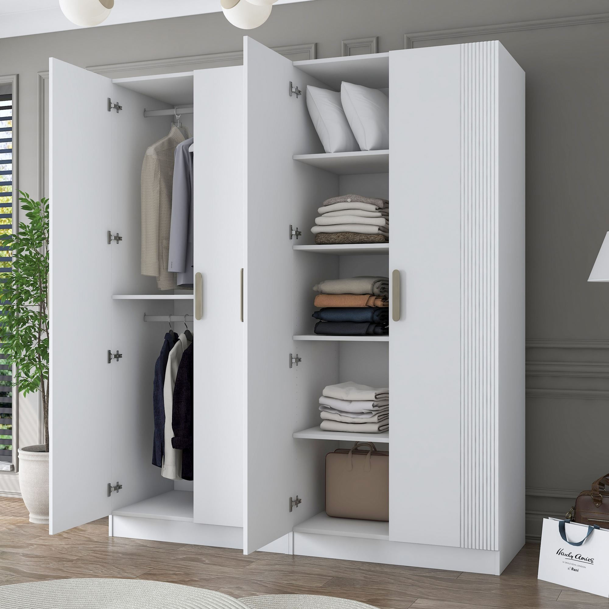 Dulap haine BA186, 180 x 210 x 57,5 cm, alb, PAL, spatiu de depozitare, fixare pe perete — imaginea 13