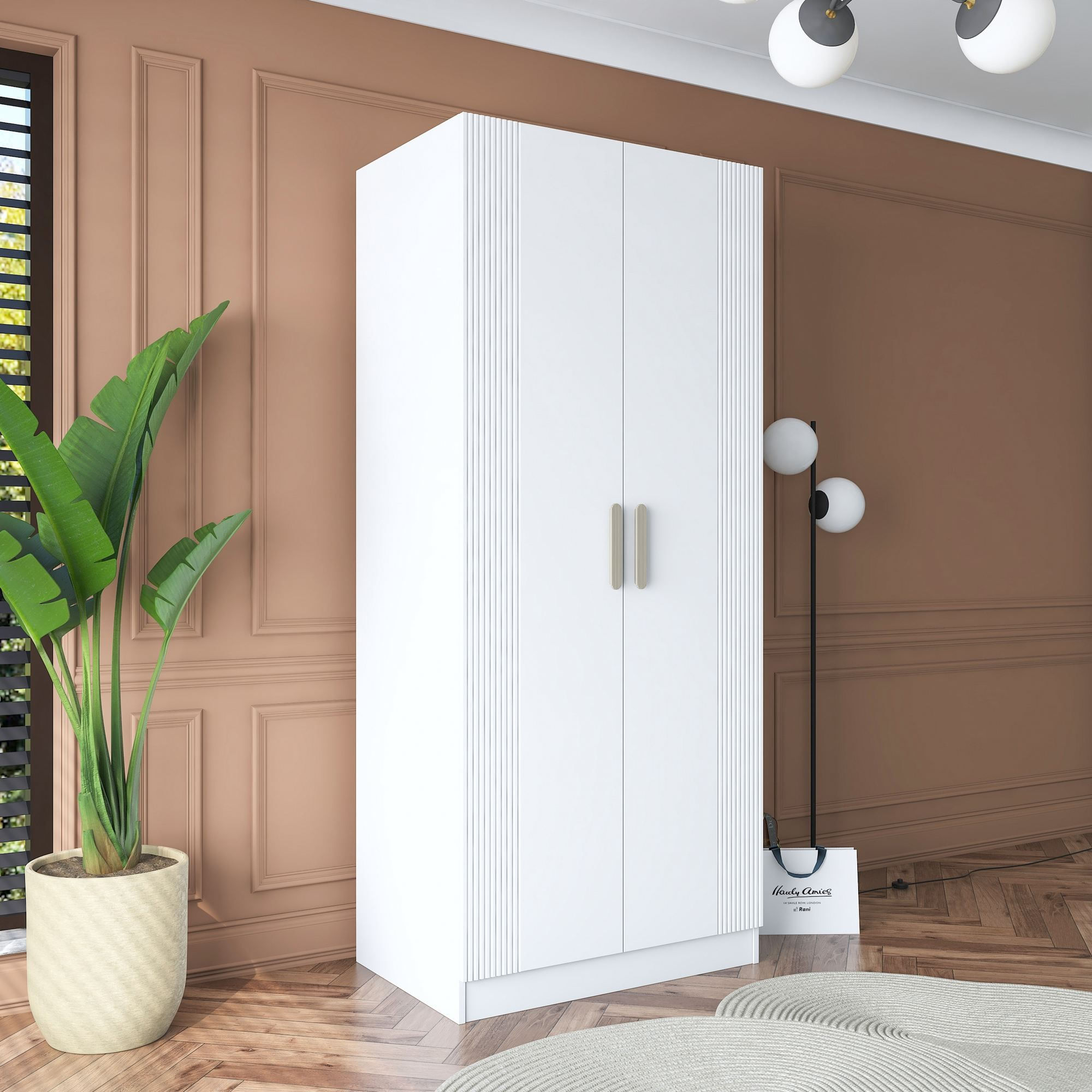 Dulap haine BA180, 90 x 210 x 57,5 cm, alb, PAL, spatiu de depozitare, fixare pe perete — imaginea 3