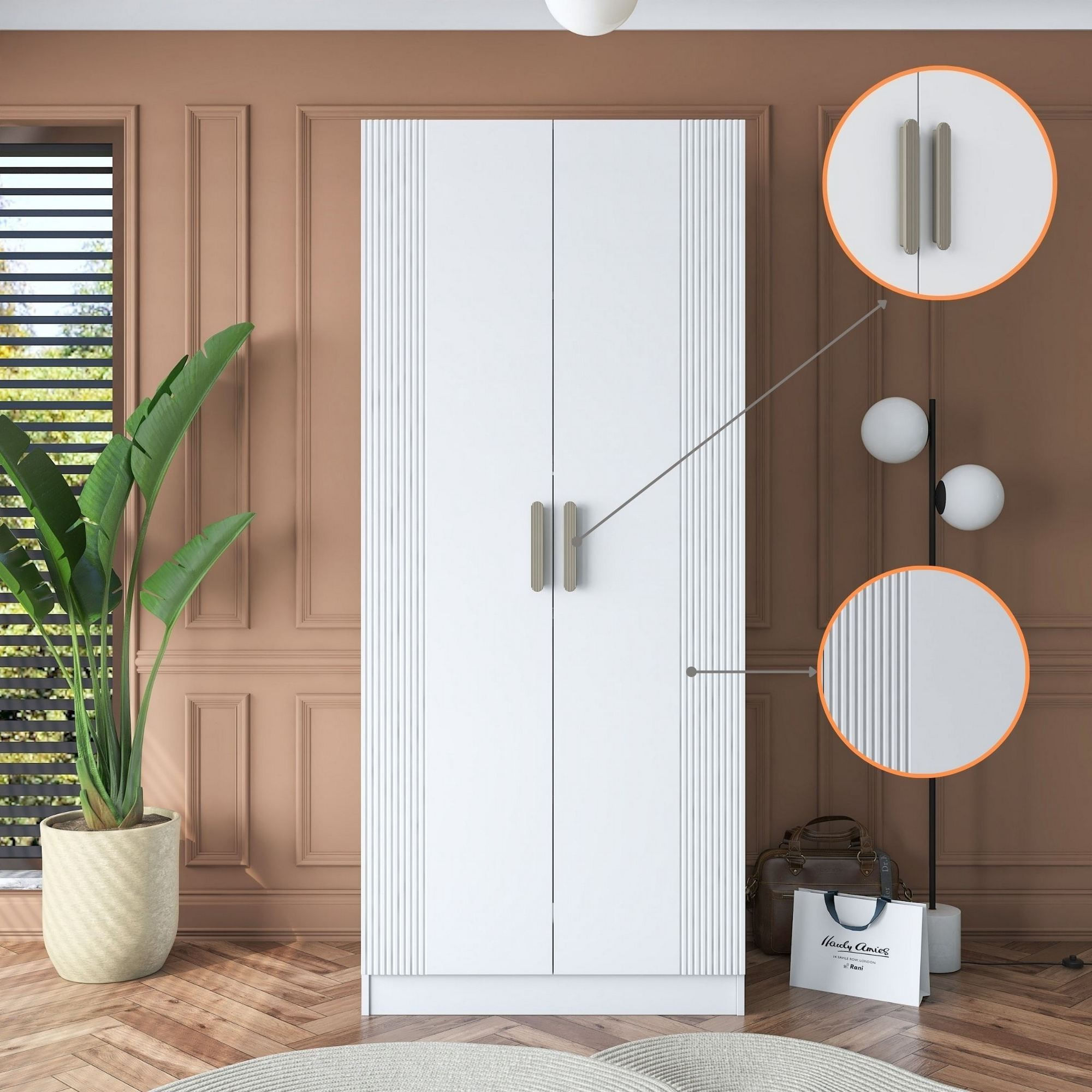 Dulap haine BA180, 90 x 210 x 57,5 cm, alb, PAL, spatiu de depozitare, fixare pe perete — imaginea 4