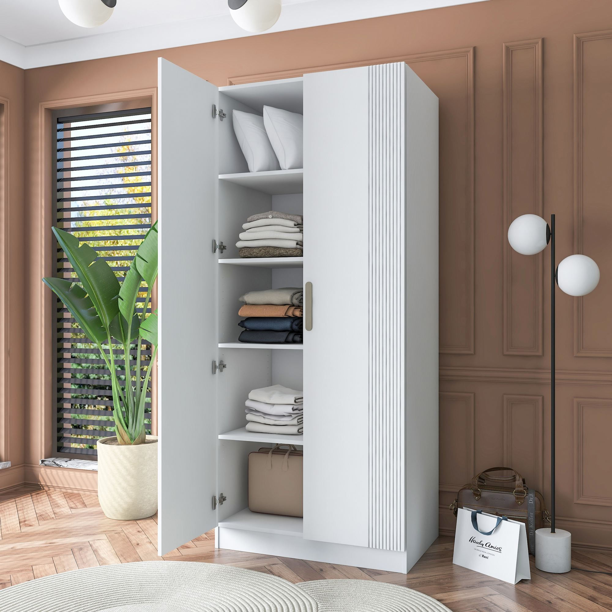 Dulap haine BA180, 90 x 210 x 57,5 cm, alb, PAL, spatiu de depozitare, fixare pe perete — imaginea 5