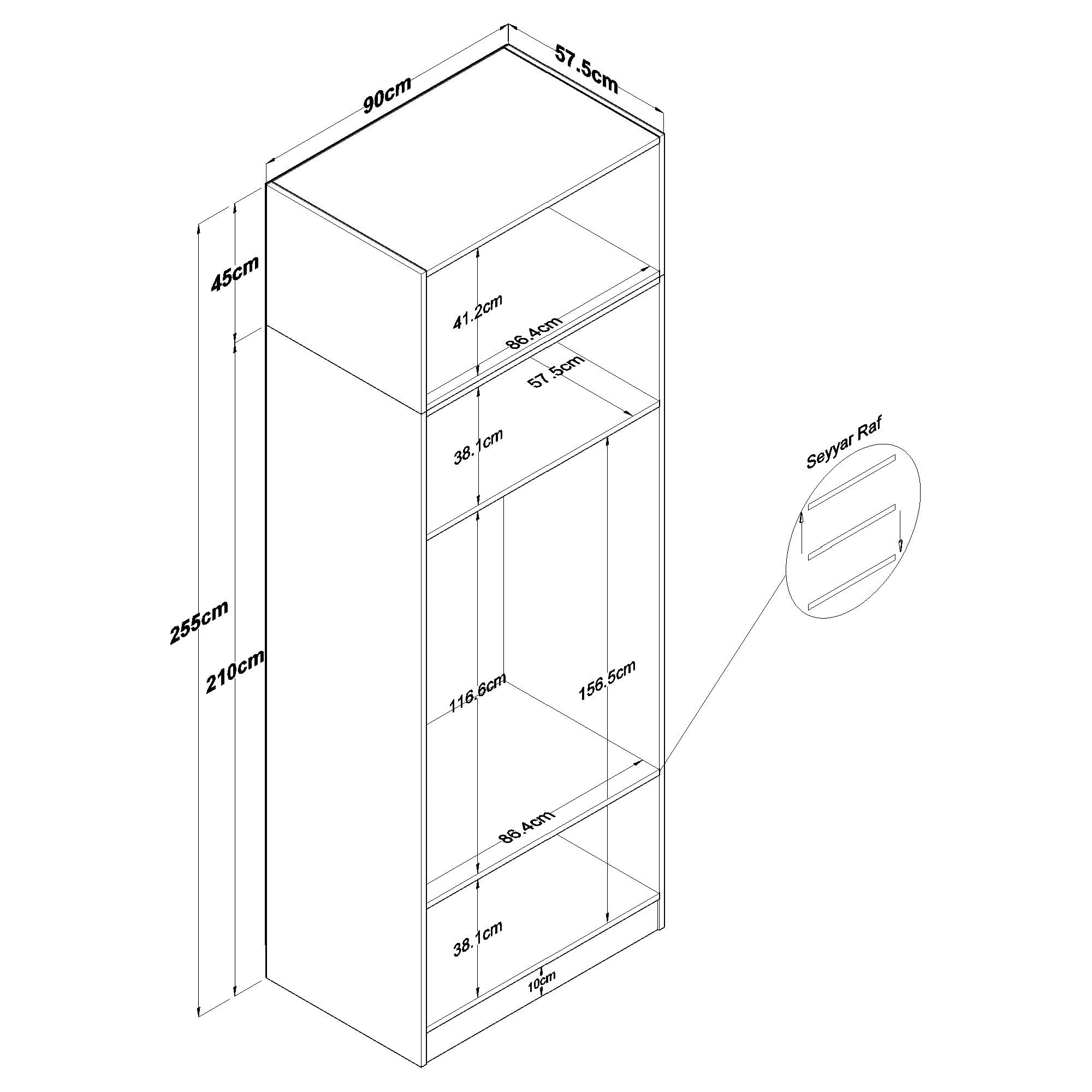 Dulap haine BA211, 90 x 255 x 57,5 cm, alb, PAL, spatiu de depozitare, fixare pe perete — imaginea 4