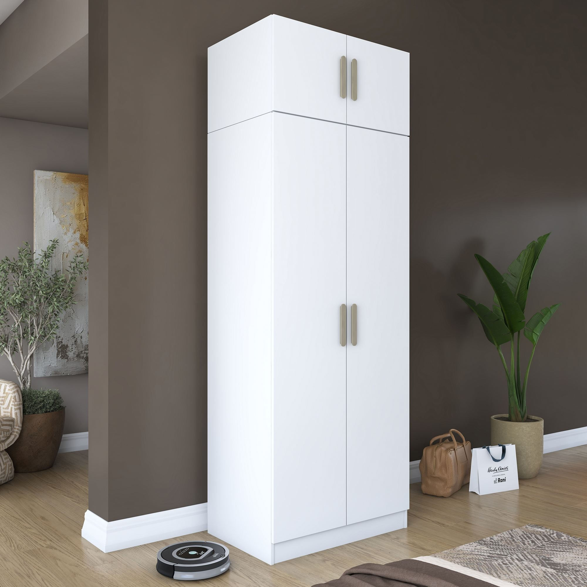 Dulap haine BA211, 90 x 255 x 57,5 cm, alb, PAL, spatiu de depozitare, fixare pe perete — imaginea 7