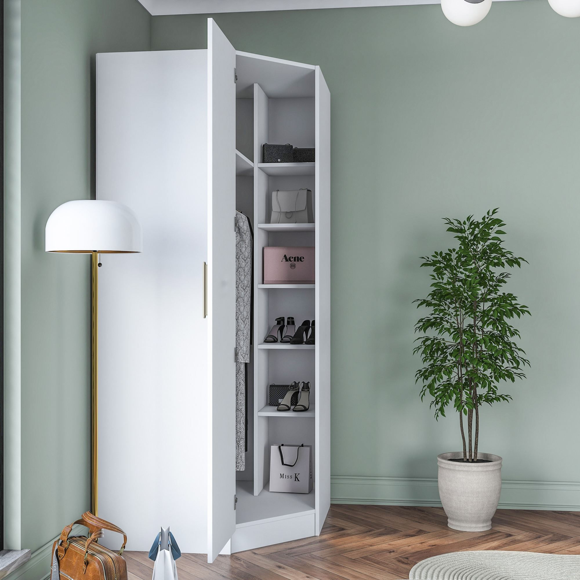 Dulap haine BA191, 91 x 210 x 57,5 cm, alb, PAL, spatiu de depozitare, fixare pe perete — imaginea 7