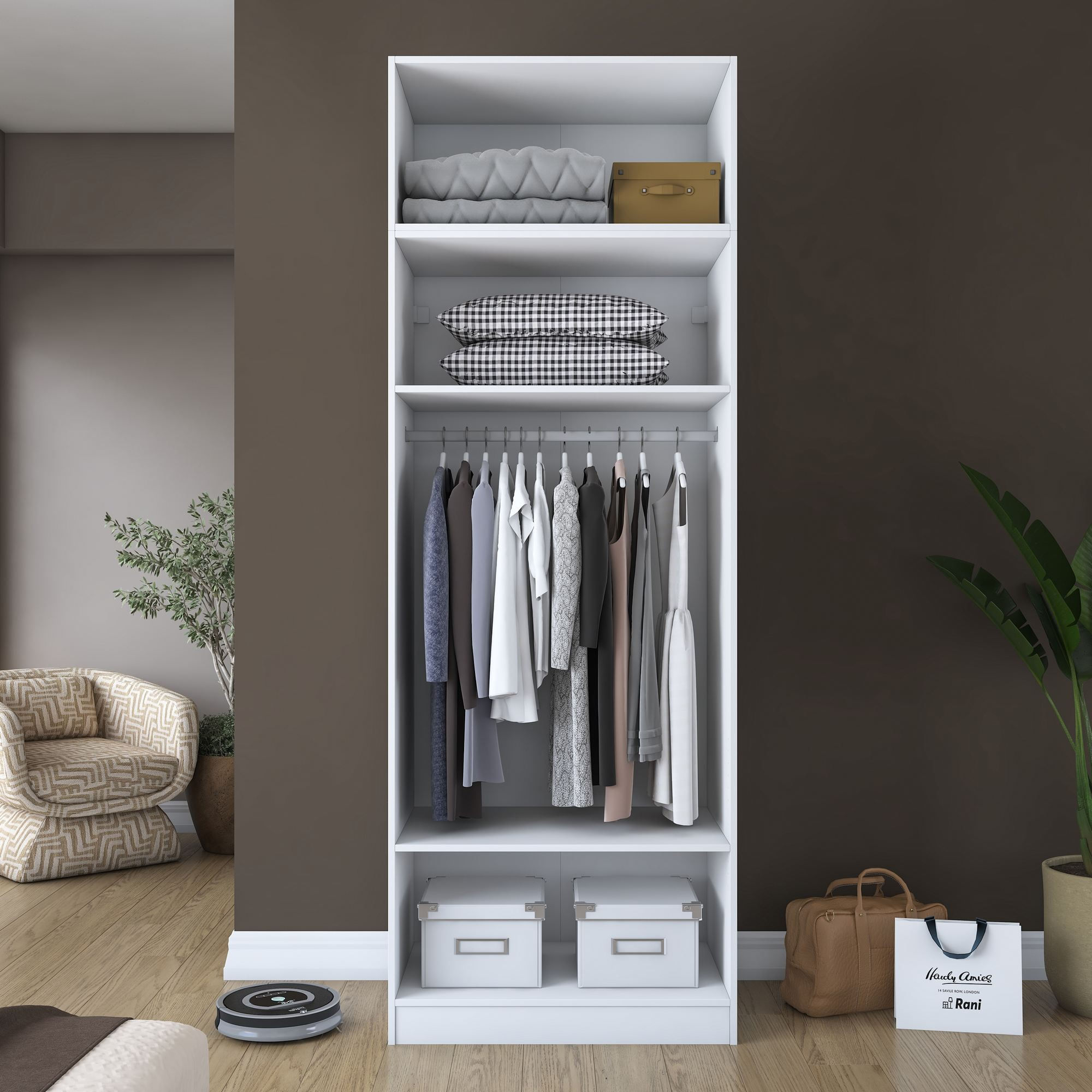 Dulap haine BA211, 90 x 255 x 57,5 cm, alb, PAL, spatiu de depozitare, fixare pe perete — imaginea 9