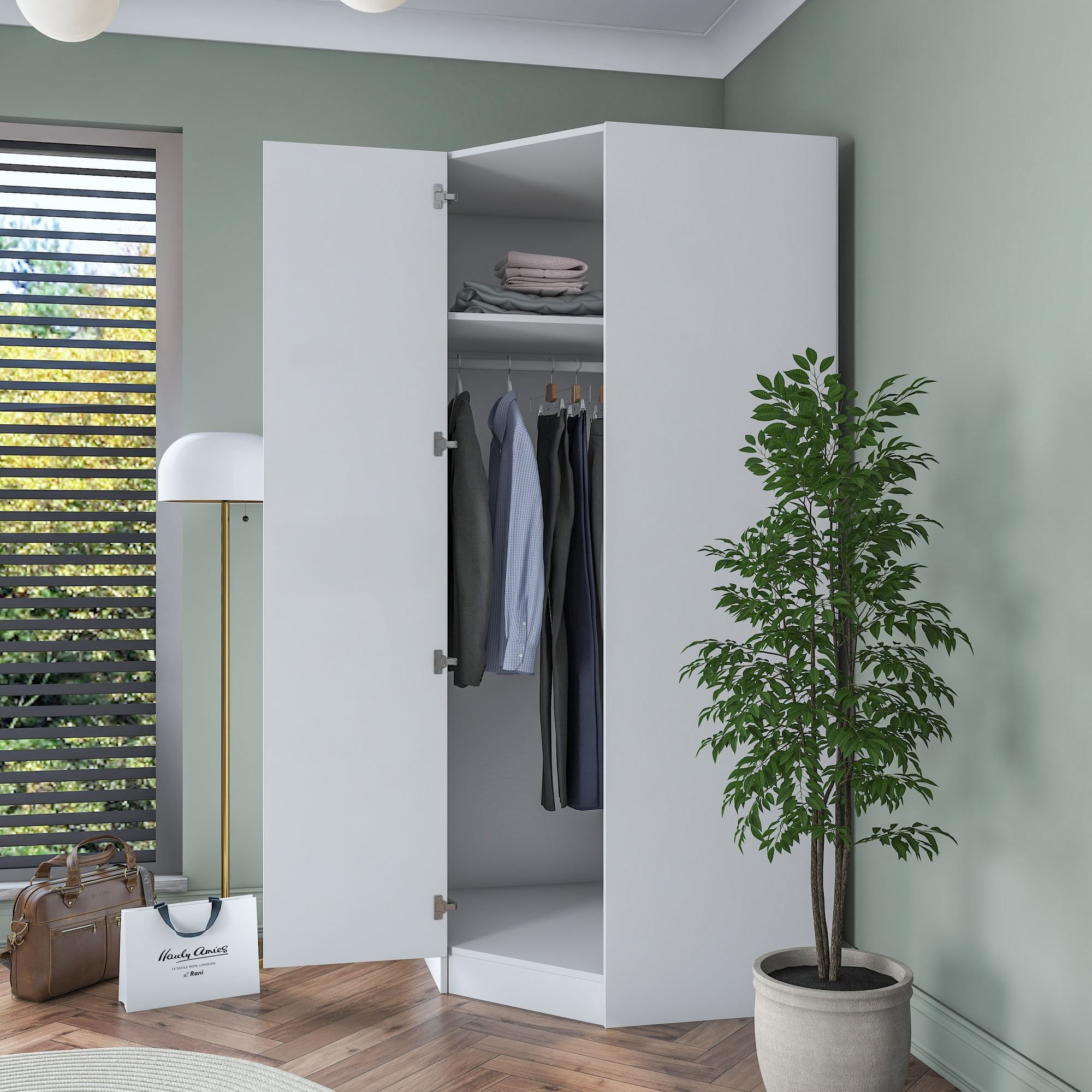 Dulap haine BA191, 91 x 210 x 57,5 cm, alb, PAL, spatiu de depozitare, fixare pe perete — imaginea 12