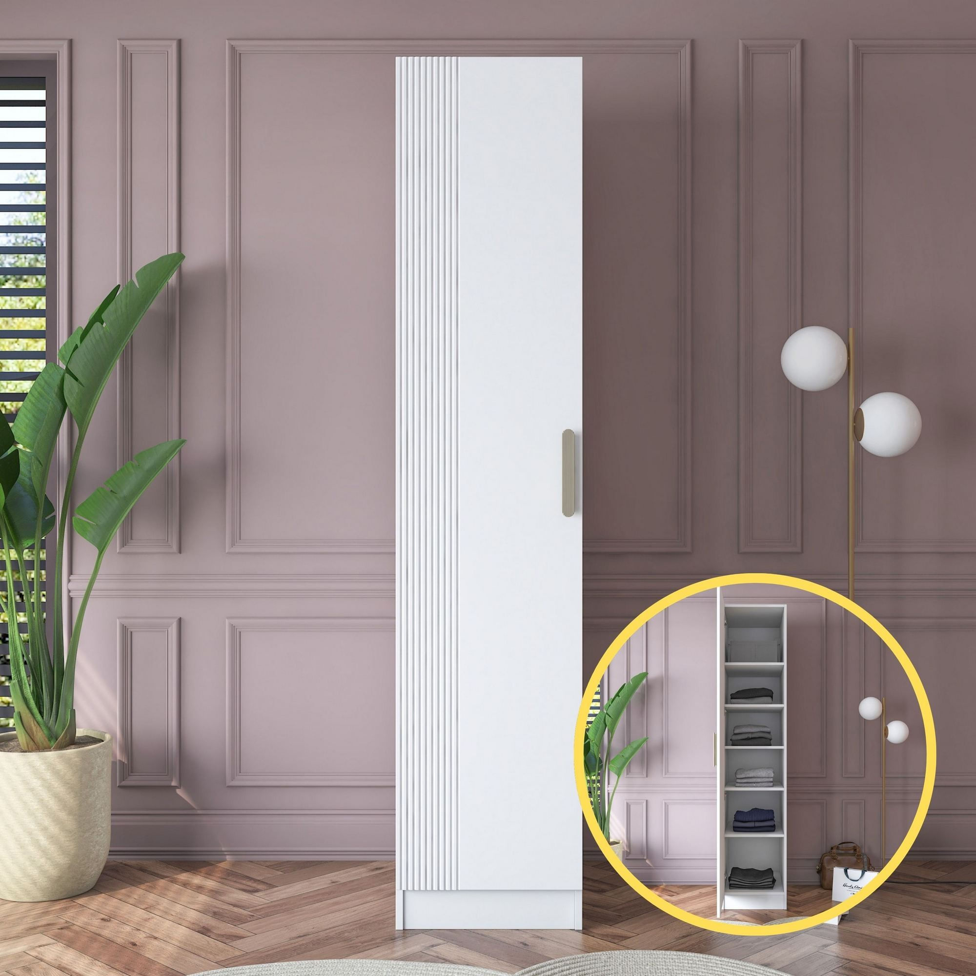 Dulap haine BA182, 45 x 210 x 57,5 cm, alb, PAL, spatiu de depozitare, fixare pe perete — imaginea 3