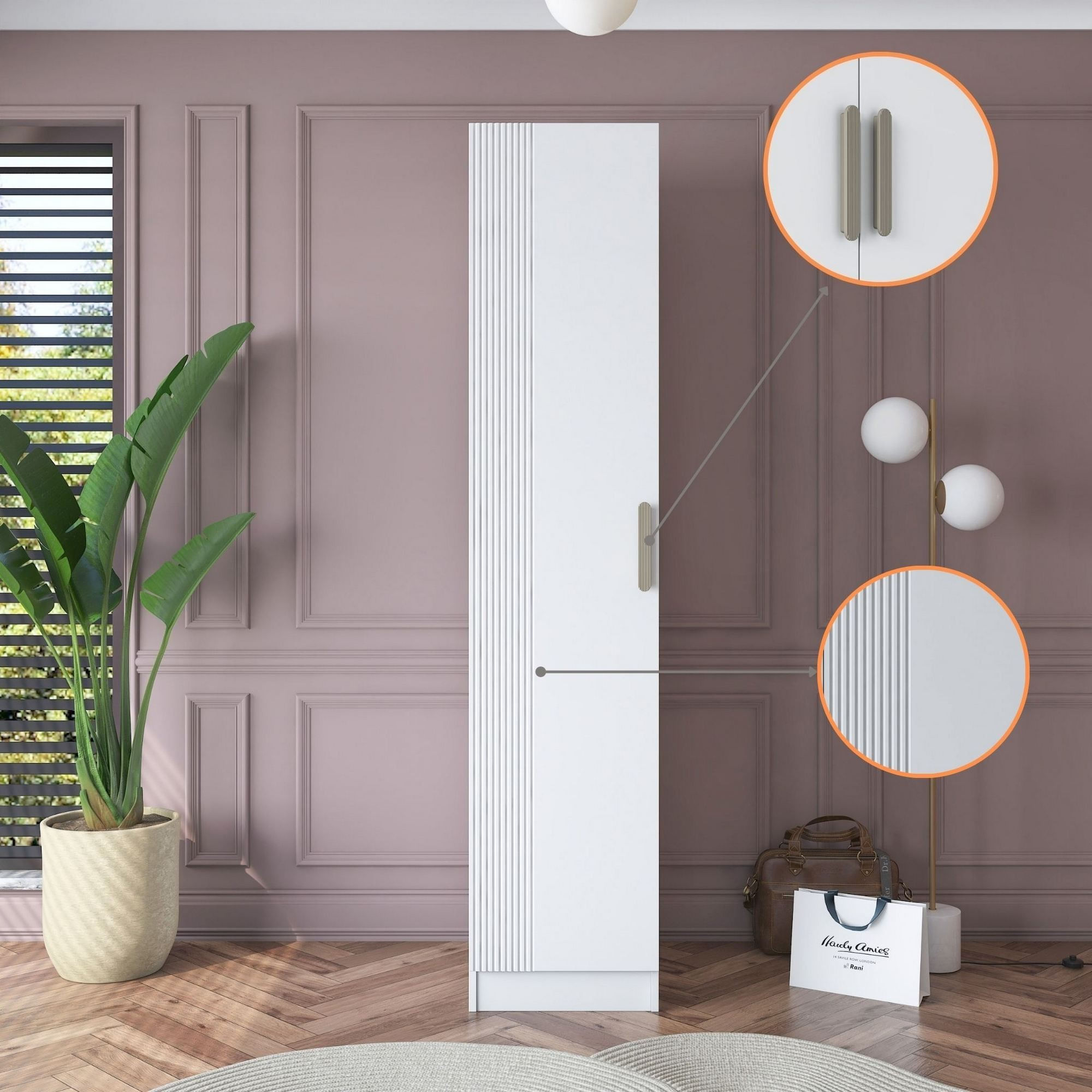 Dulap haine BA182, 45 x 210 x 57,5 cm, alb, PAL, spatiu de depozitare, fixare pe perete — imaginea 8