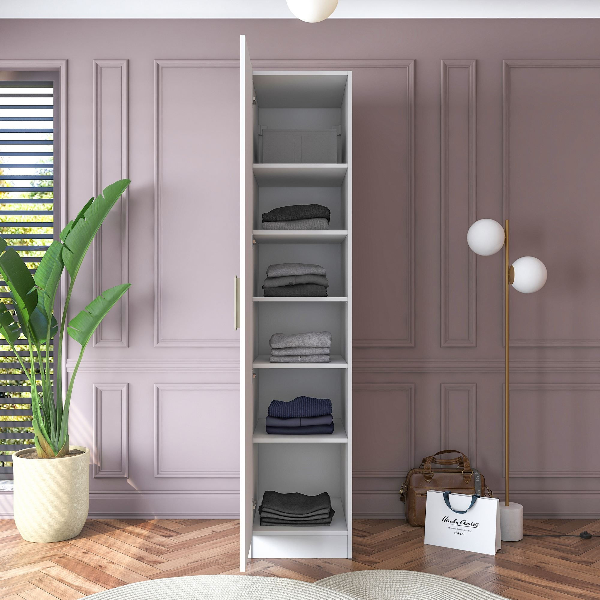 Dulap haine BA182, 45 x 210 x 57,5 cm, alb, PAL, spatiu de depozitare, fixare pe perete — imaginea 9