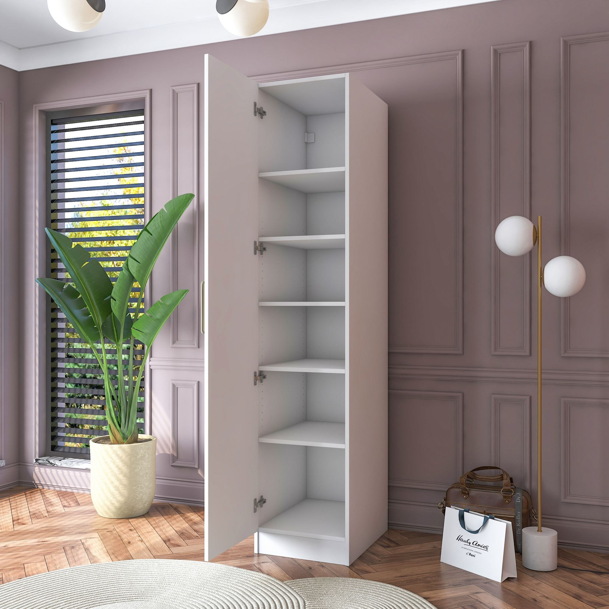 Dulap haine BA182, 45 x 210 x 57,5 cm, alb, PAL, spatiu de depozitare, fixare pe perete — imaginea 10