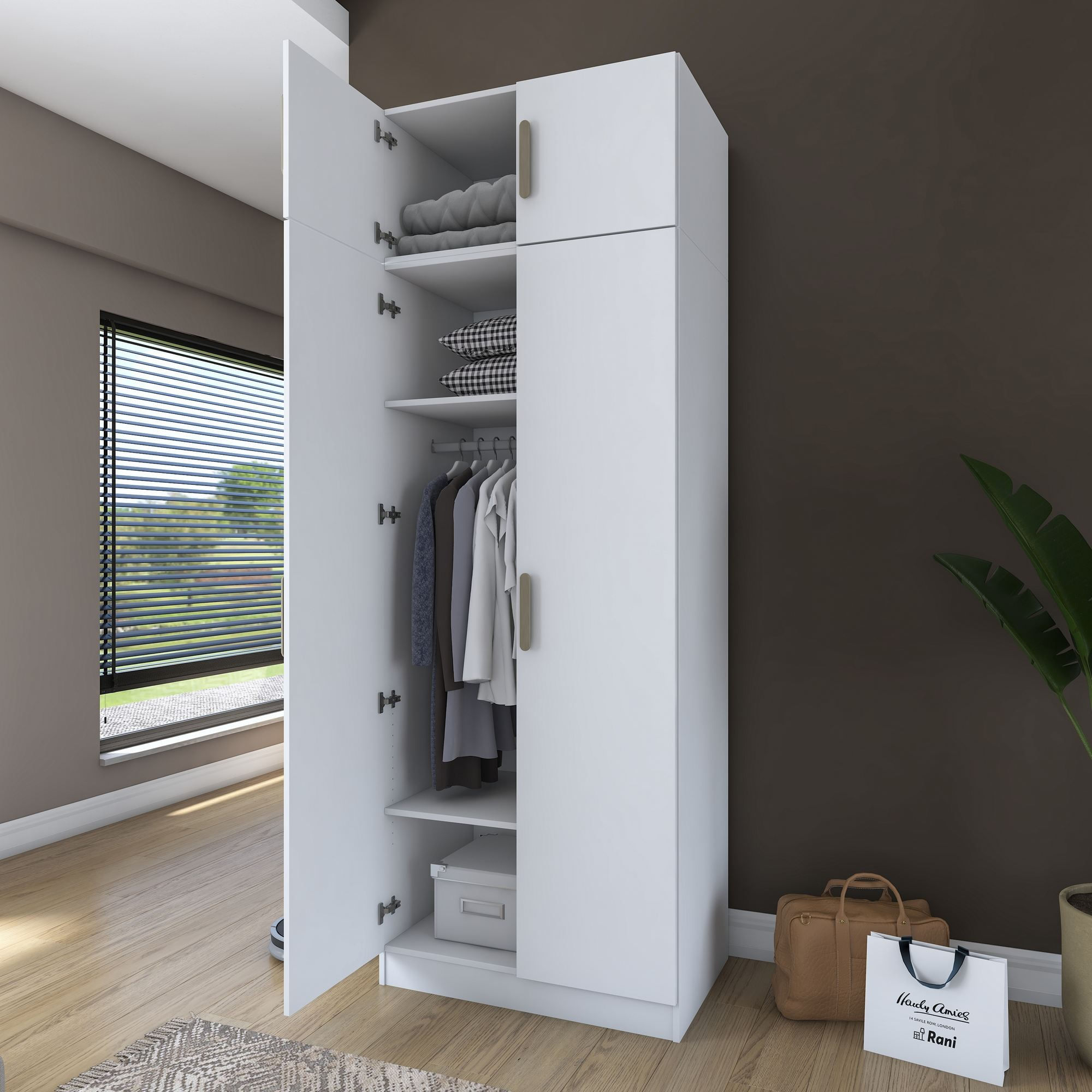 Dulap haine BA211, 90 x 255 x 57,5 cm, alb, PAL, spatiu de depozitare, fixare pe perete — imaginea 13