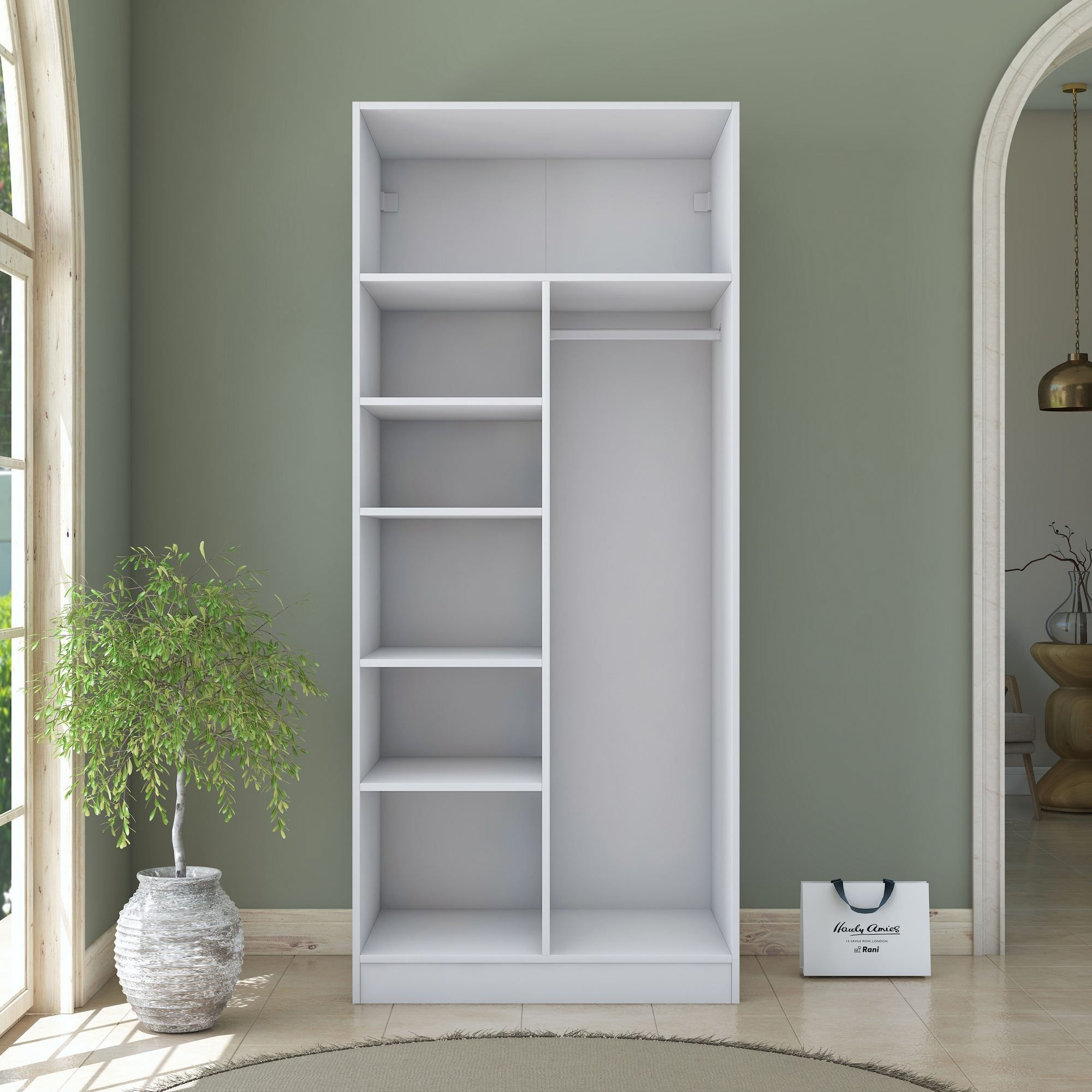 Dulap haine BA223, 90 x 210 x 57,5 cm, alb, PAL, spatiu de depozitare, fixare pe perete — imaginea 7