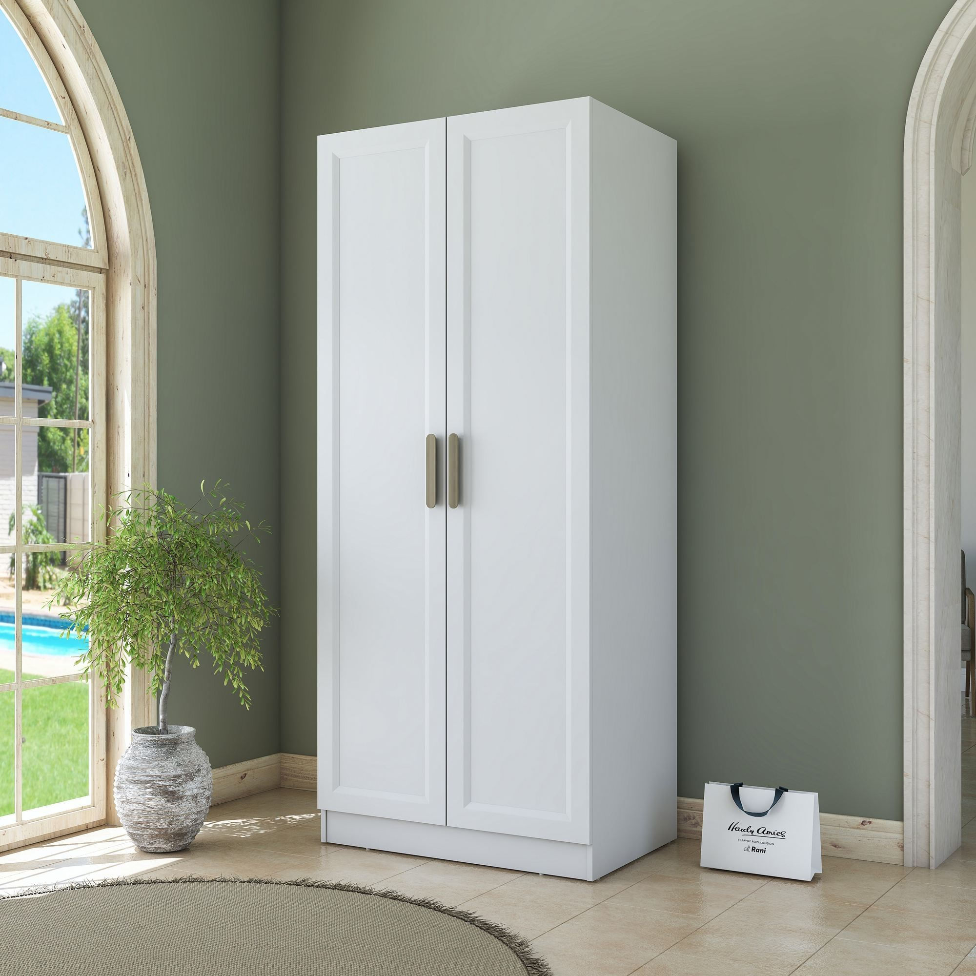 Dulap haine BA223, 90 x 210 x 57,5 cm, alb, PAL, spatiu de depozitare, fixare pe perete — imaginea 8