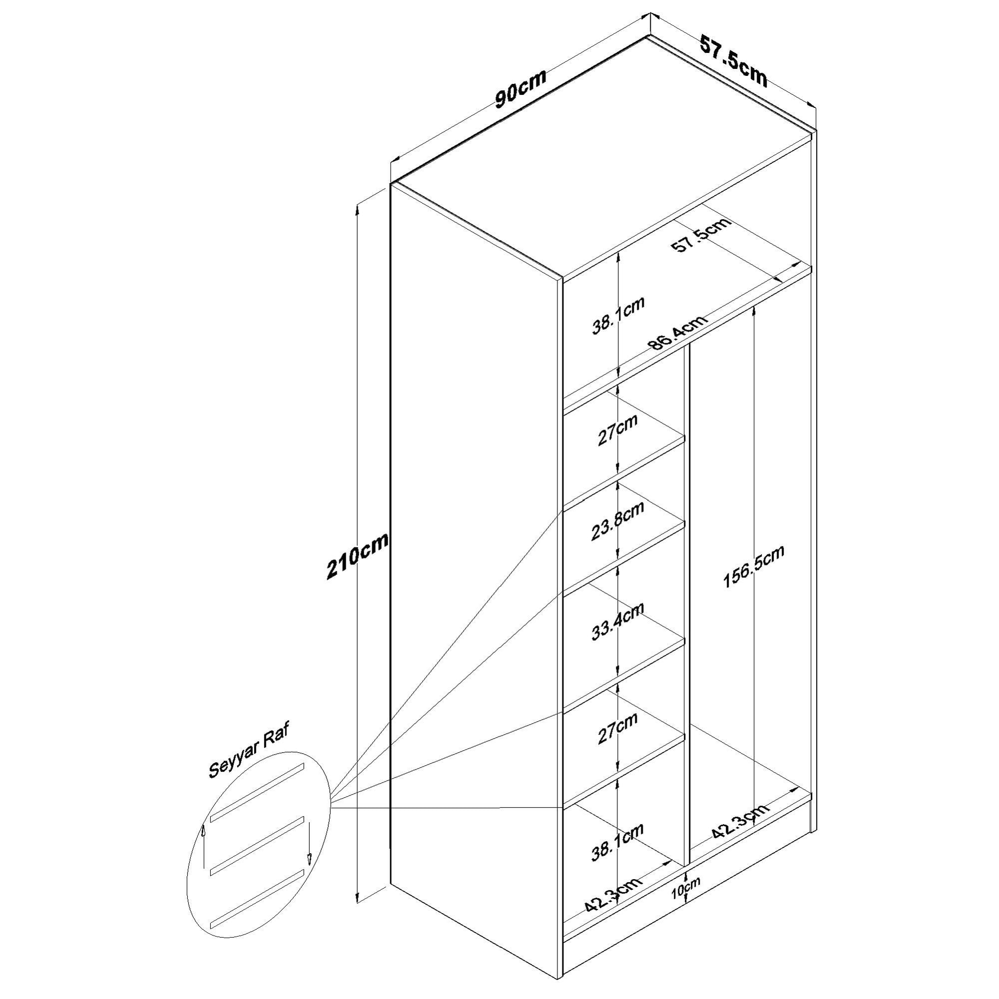 Dulap haine BA223, 90 x 210 x 57,5 cm, alb, PAL, spatiu de depozitare, fixare pe perete — imaginea 9