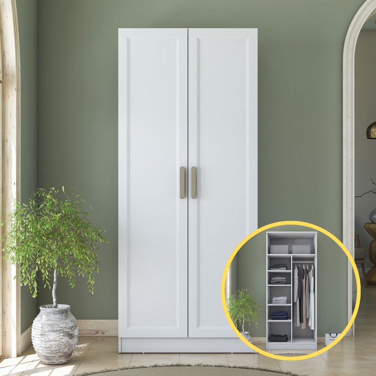 Dulap haine BA223, 90 x 210 x 57,5 cm, alb, PAL, spatiu de depozitare, fixare pe perete — imaginea 10