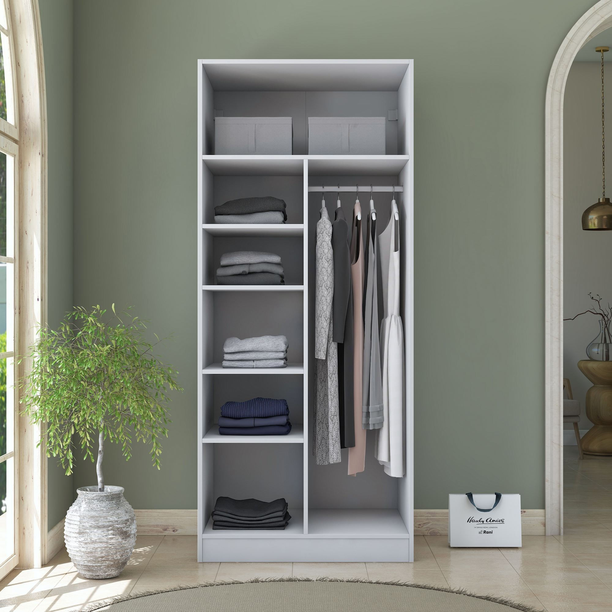 Dulap haine BA223, 90 x 210 x 57,5 cm, alb, PAL, spatiu de depozitare, fixare pe perete — imaginea 12