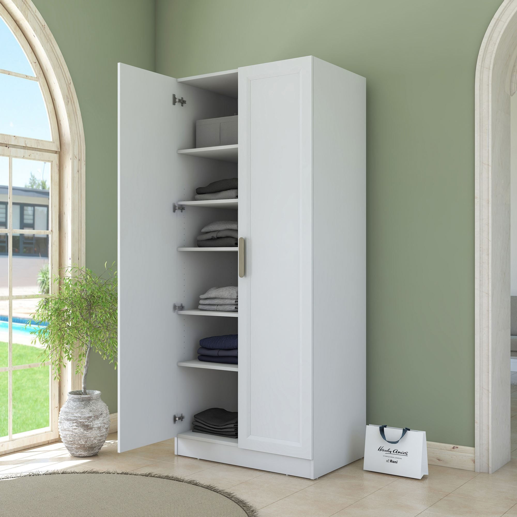 Dulap haine BA223, 90 x 210 x 57,5 cm, alb, PAL, spatiu de depozitare, fixare pe perete — imaginea 14