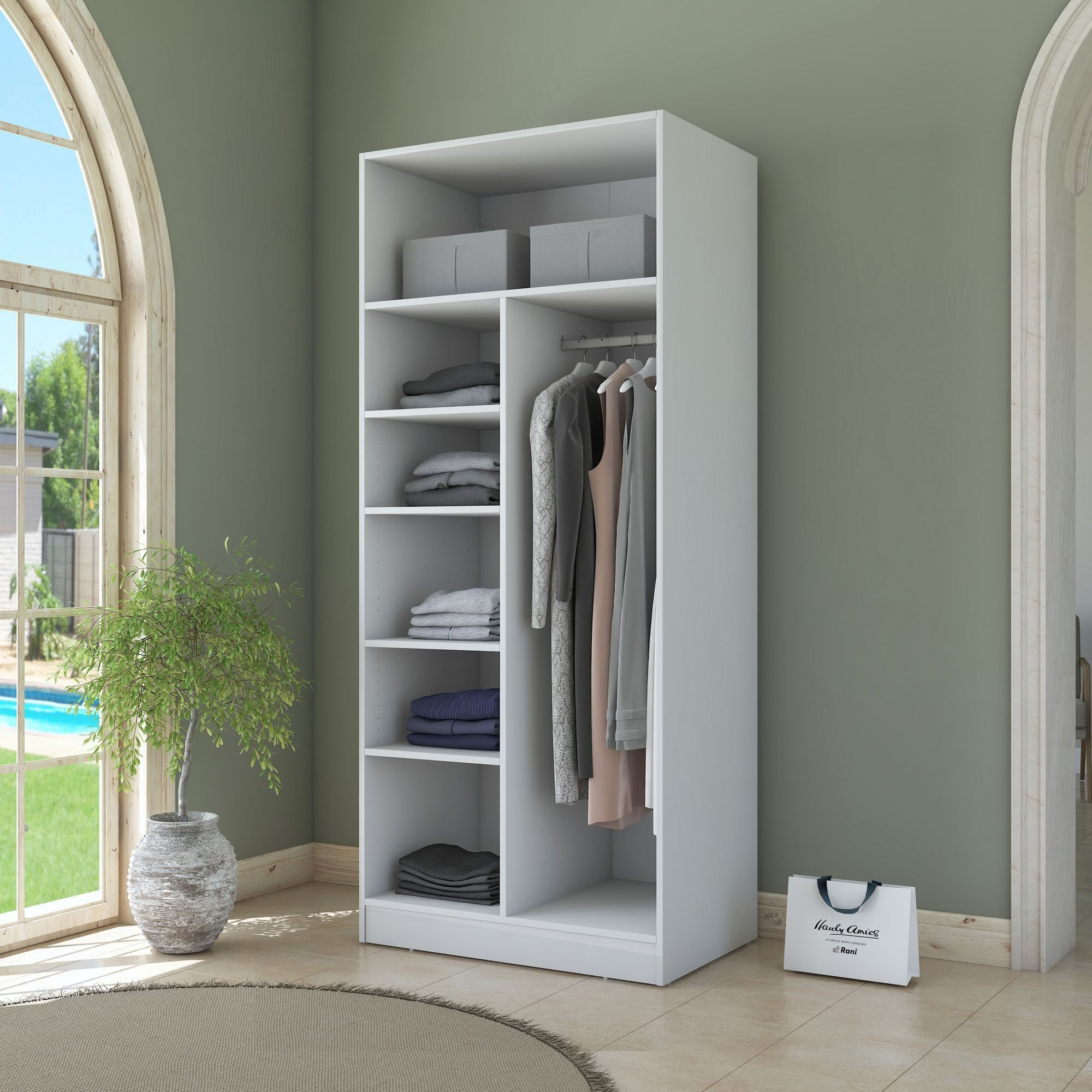 Dulap haine BA223, 90 x 210 x 57,5 cm, alb, PAL, spatiu de depozitare, fixare pe perete — imaginea 15