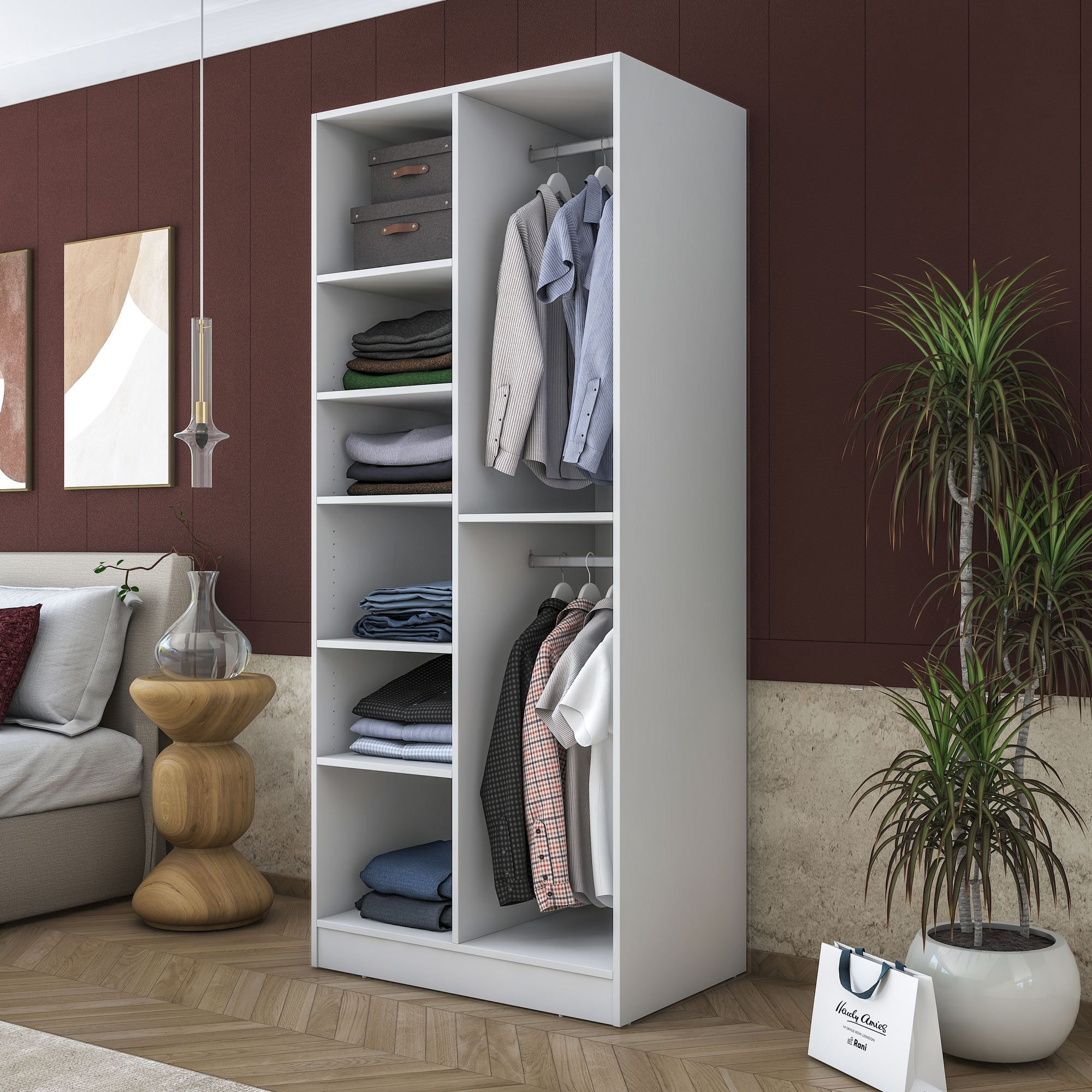 Dulap haine BA171, 90 x 210 x 57,5 cm, alb, PAL, spatiu de depozitare, fixare pe perete — imaginea 7