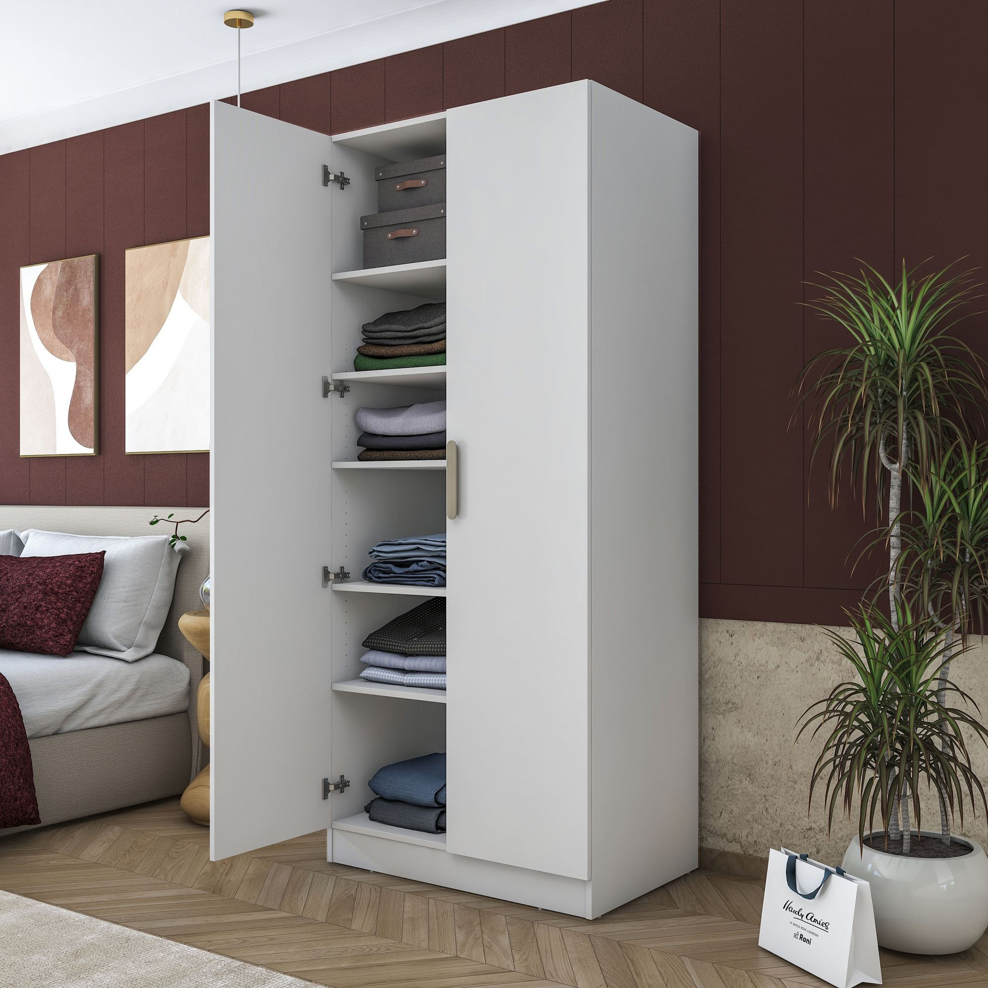 Dulap haine BA171, 90 x 210 x 57,5 cm, alb, PAL, spatiu de depozitare, fixare pe perete — imaginea 9