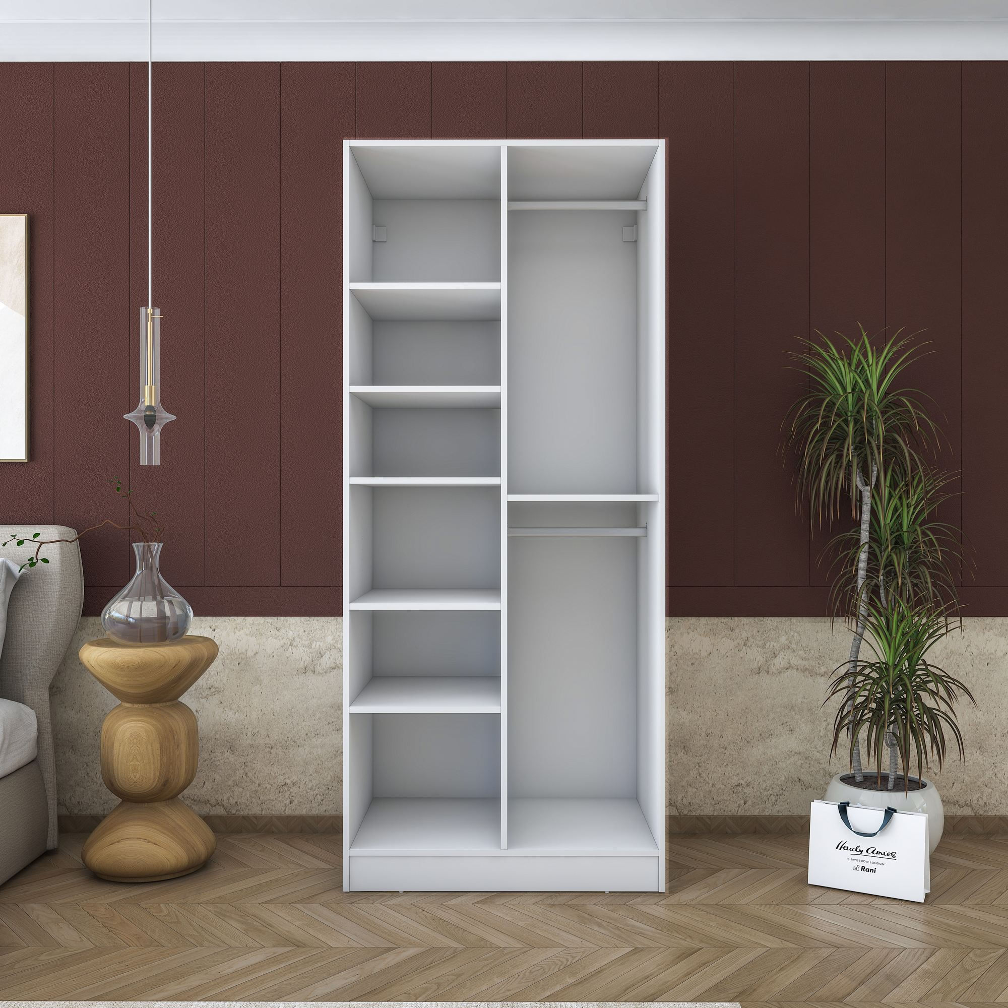 Dulap haine BA171, 90 x 210 x 57,5 cm, alb, PAL, spatiu de depozitare, fixare pe perete — imaginea 10