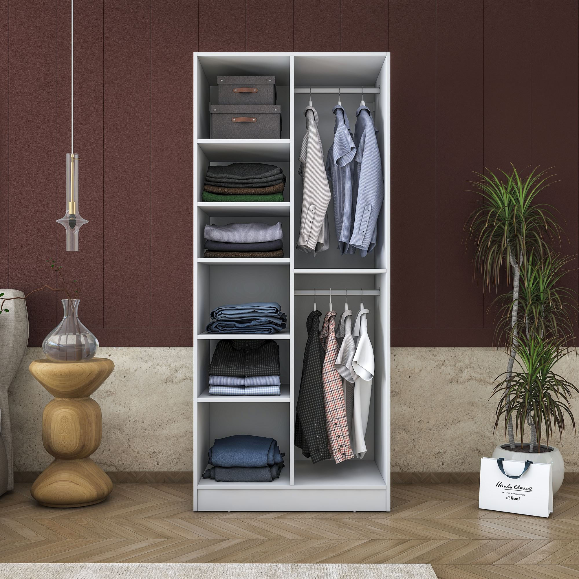 Dulap haine BA171, 90 x 210 x 57,5 cm, alb, PAL, spatiu de depozitare, fixare pe perete — imaginea 12