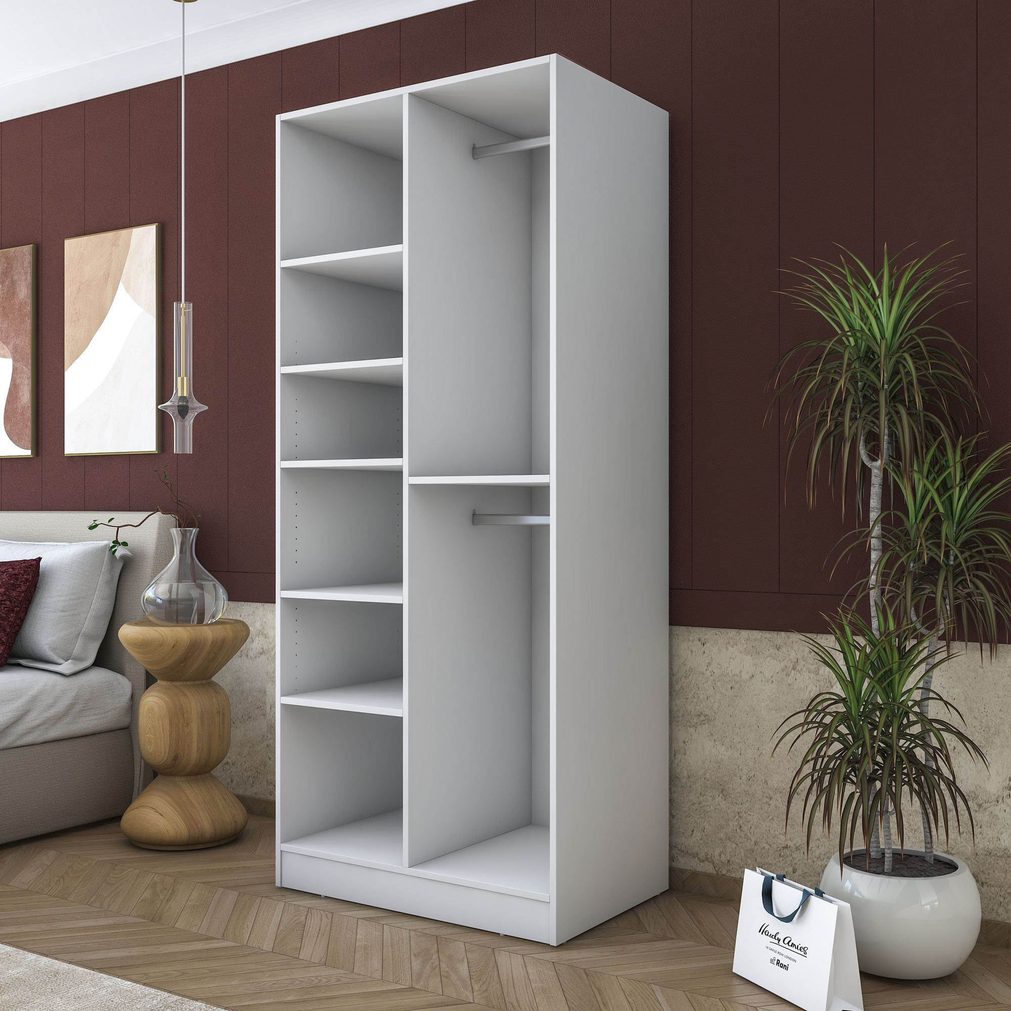 Dulap haine BA171, 90 x 210 x 57,5 cm, alb, PAL, spatiu de depozitare, fixare pe perete — imaginea 13