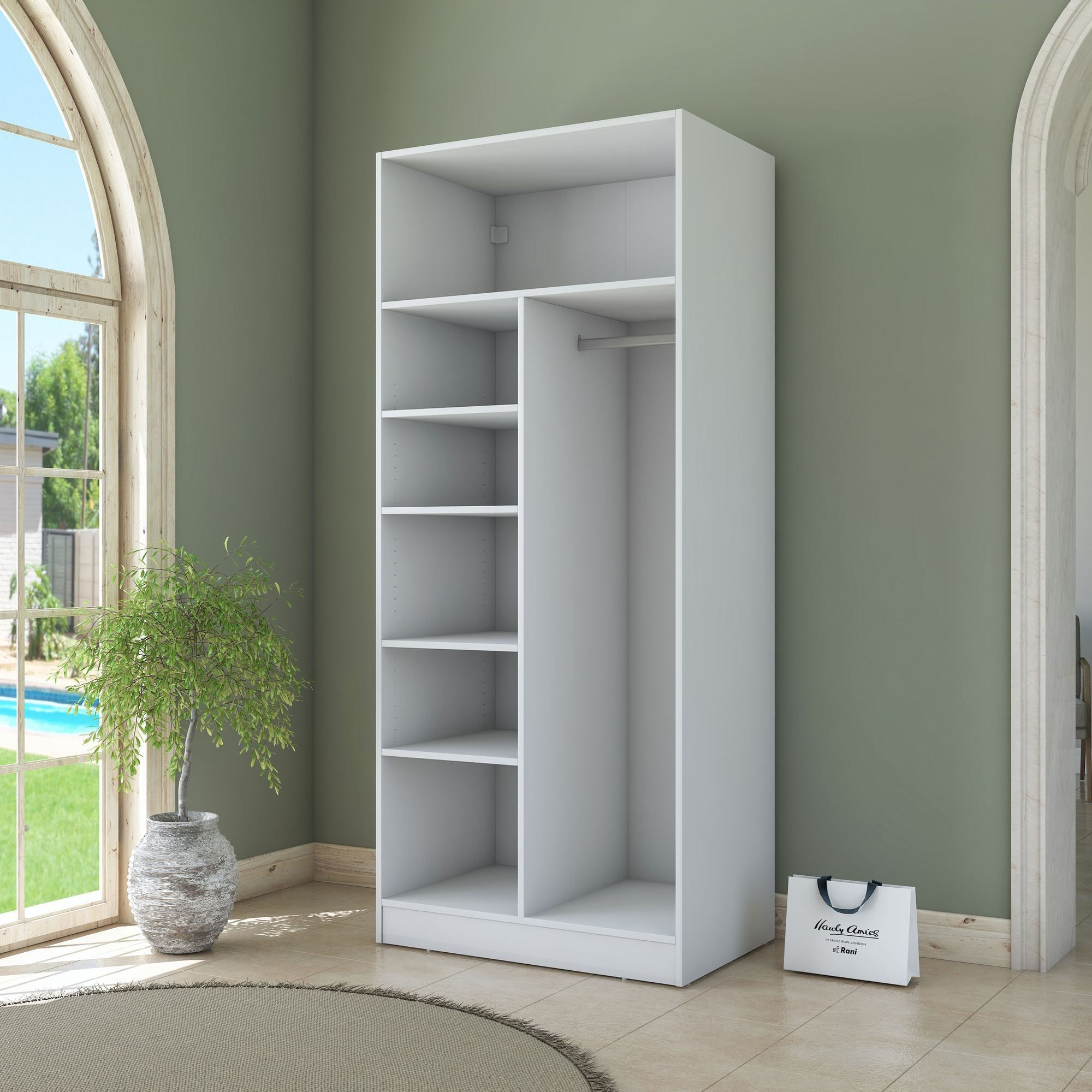 Dulap haine BA223, 90 x 210 x 57,5 cm, alb, PAL, spatiu de depozitare, fixare pe perete — imaginea 17