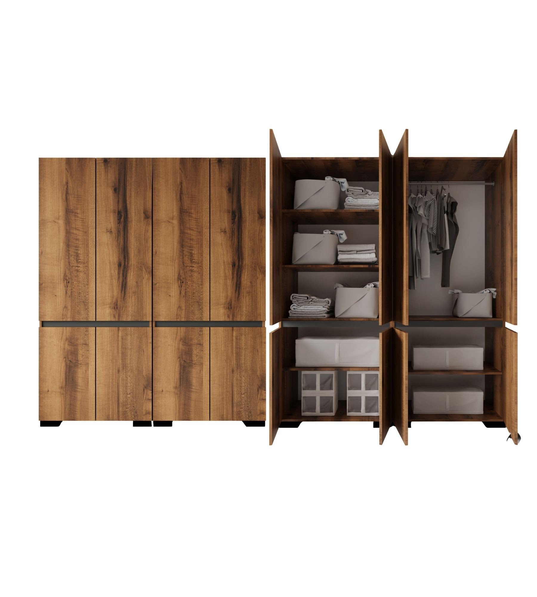 Dulap haine Floransa 180, 180 x 210 x 52 cm, PAL melaminat, spatiu de depozitare, fixare pe perete, capacitate 30 kg, nuc / antracit — imaginea 3