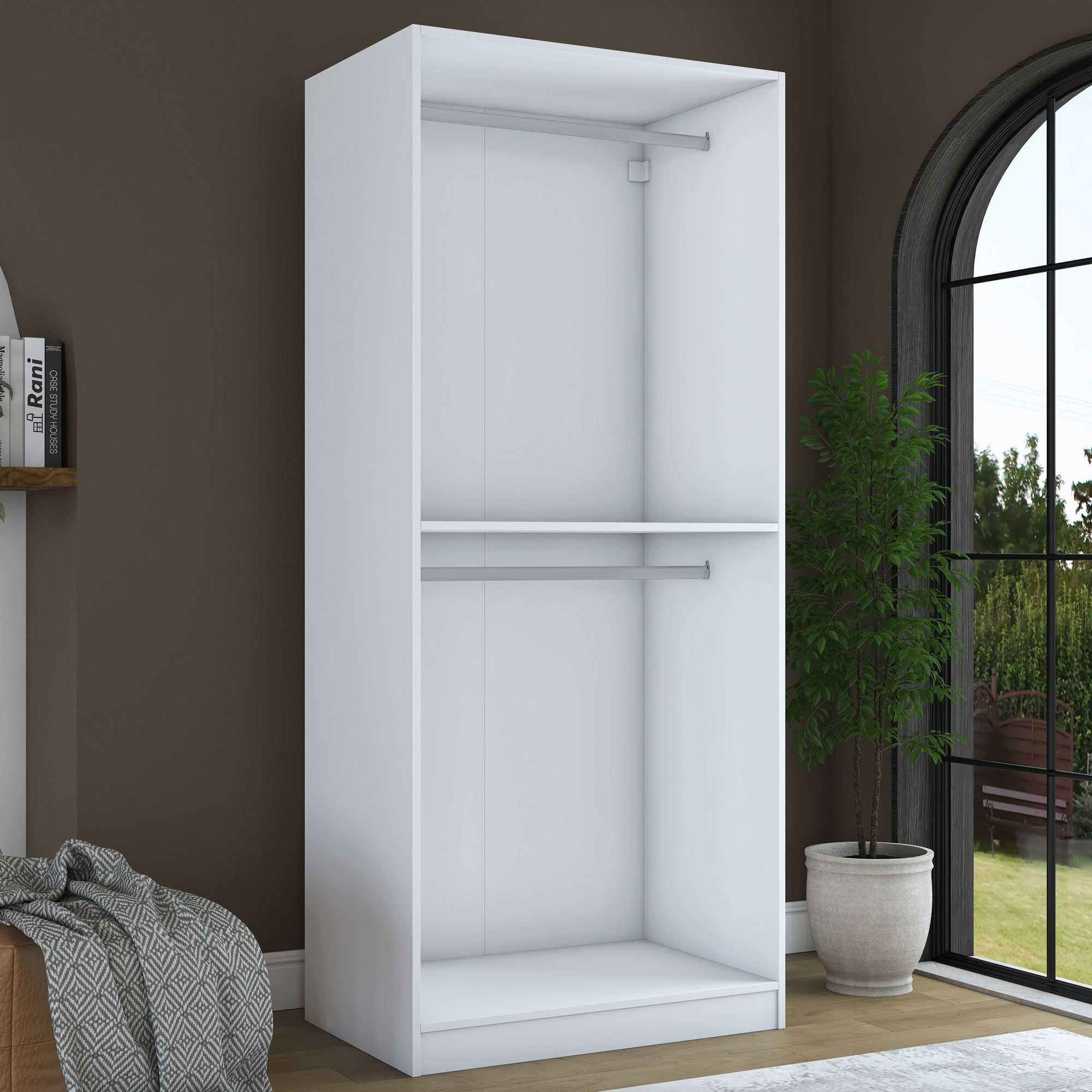 Dulap haine BA230, 90 x 210 x 57,5 cm, alb, PAL, spatiu de depozitare, fixare pe perete — imaginea 7