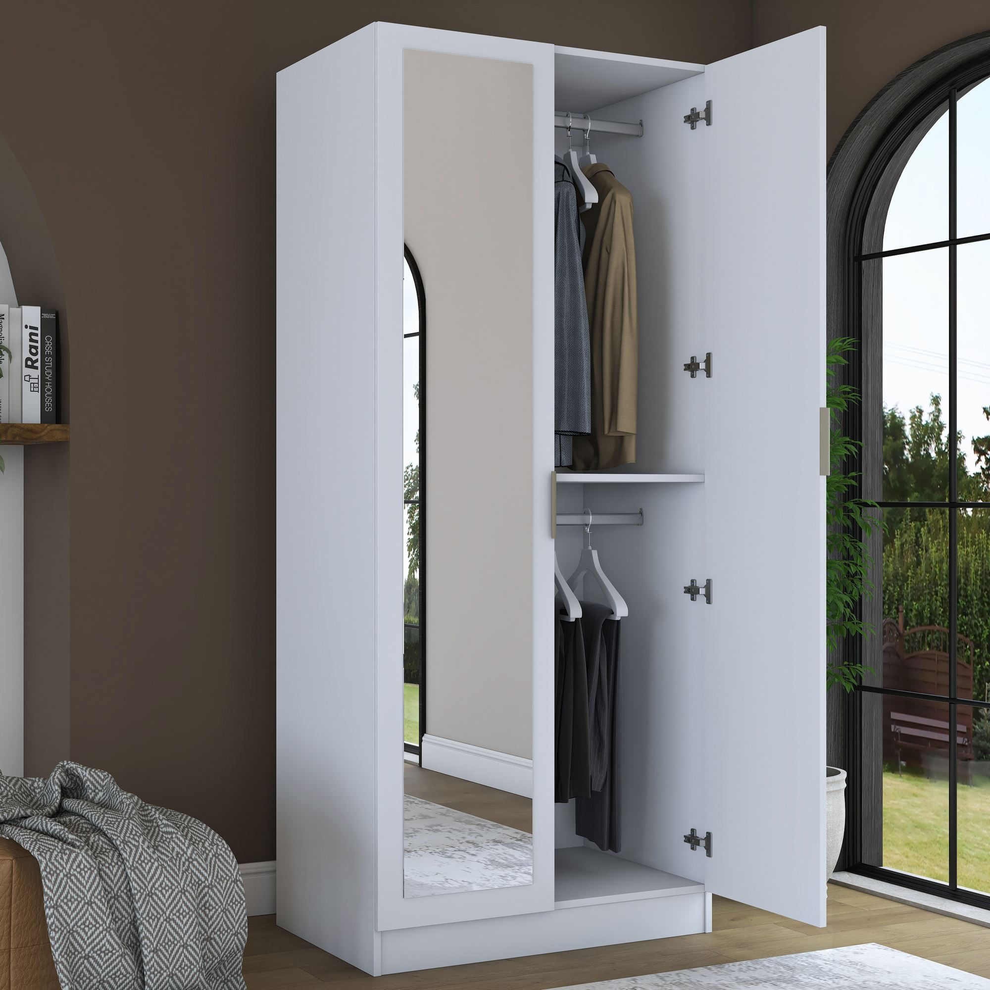 Dulap haine BA230, 90 x 210 x 57,5 cm, alb, PAL, spatiu de depozitare, fixare pe perete — imaginea 10