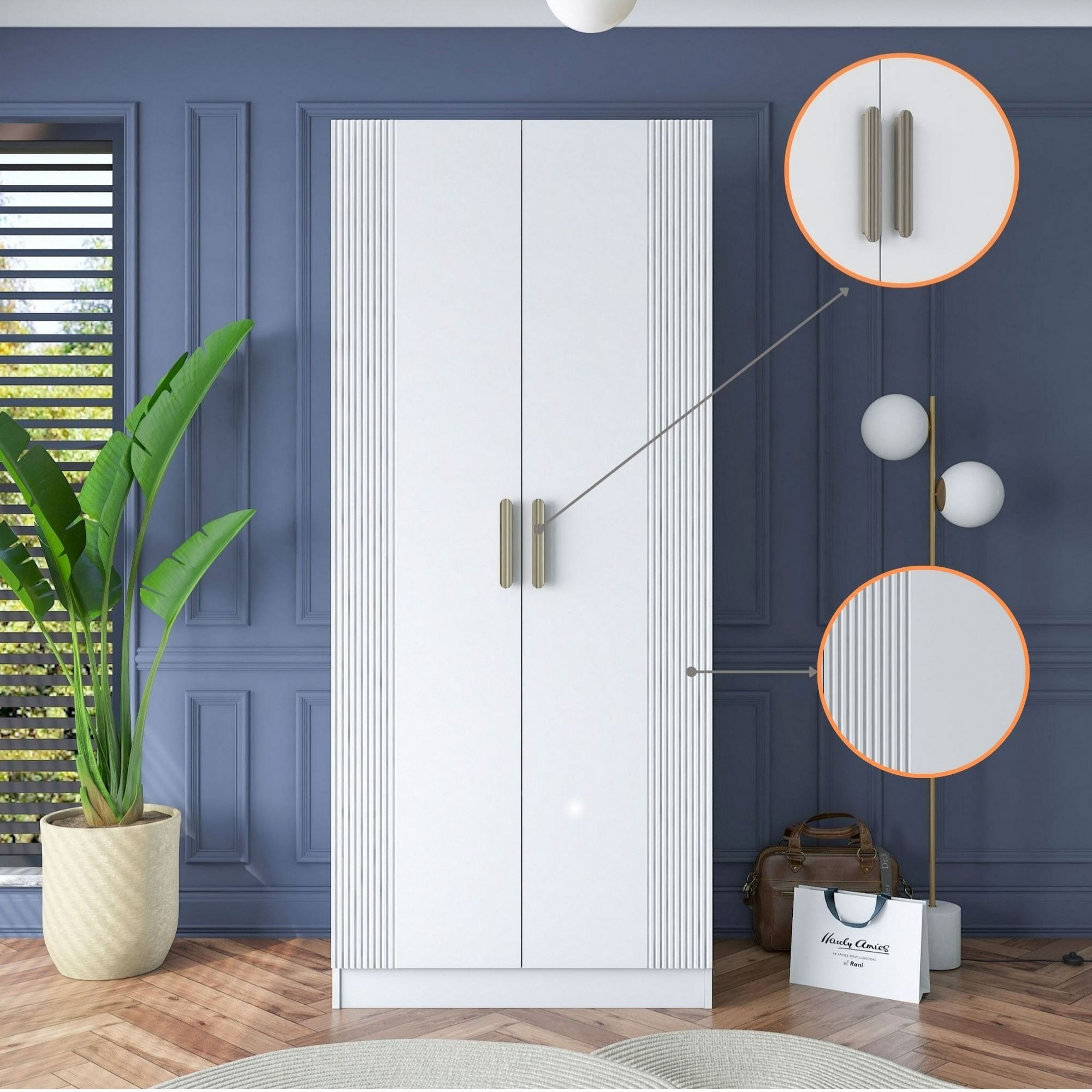 Dulap haine BA181, 90 x 210 x 57,5 cm, alb, PAL, spatiu de depozitare, fixare pe perete — imaginea 3