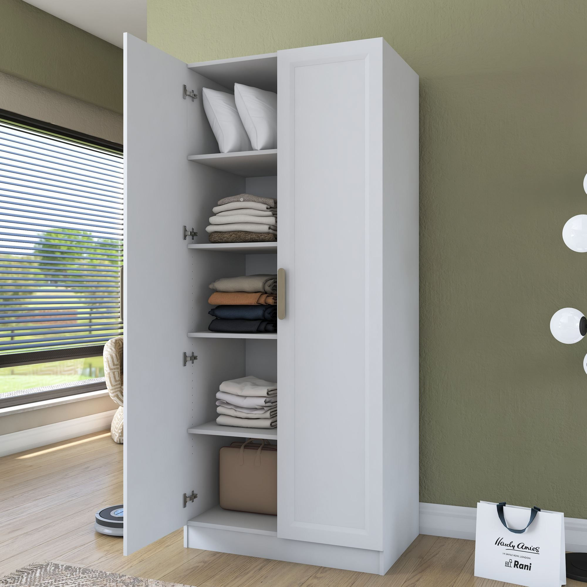 Dulap haine BA202, 90 x 210 x 57,5 cm, alb, PAL, spatiu de depozitare, fixare pe perete — imaginea 5