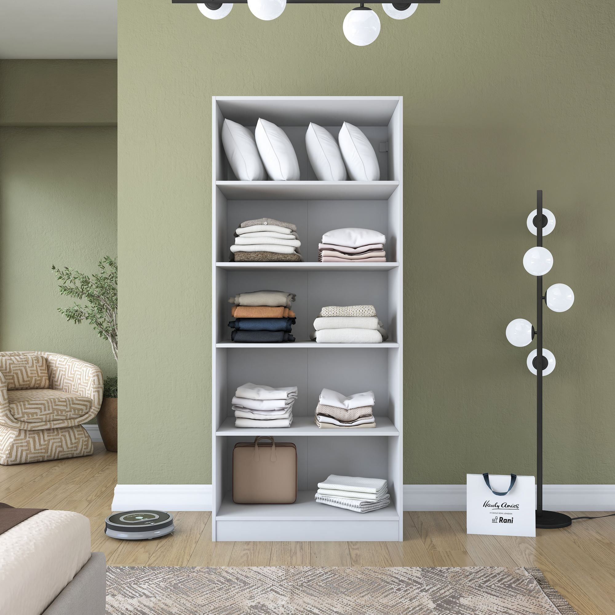 Dulap haine BA202, 90 x 210 x 57,5 cm, alb, PAL, spatiu de depozitare, fixare pe perete — imaginea 6