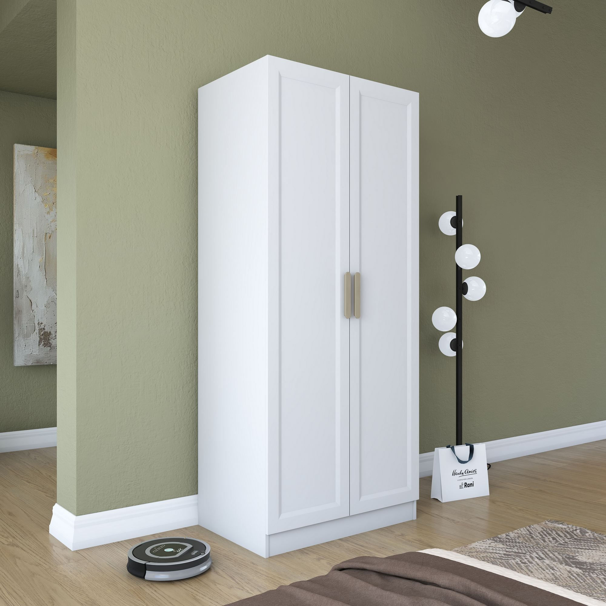 Dulap haine BA202, 90 x 210 x 57,5 cm, alb, PAL, spatiu de depozitare, fixare pe perete — imaginea 9