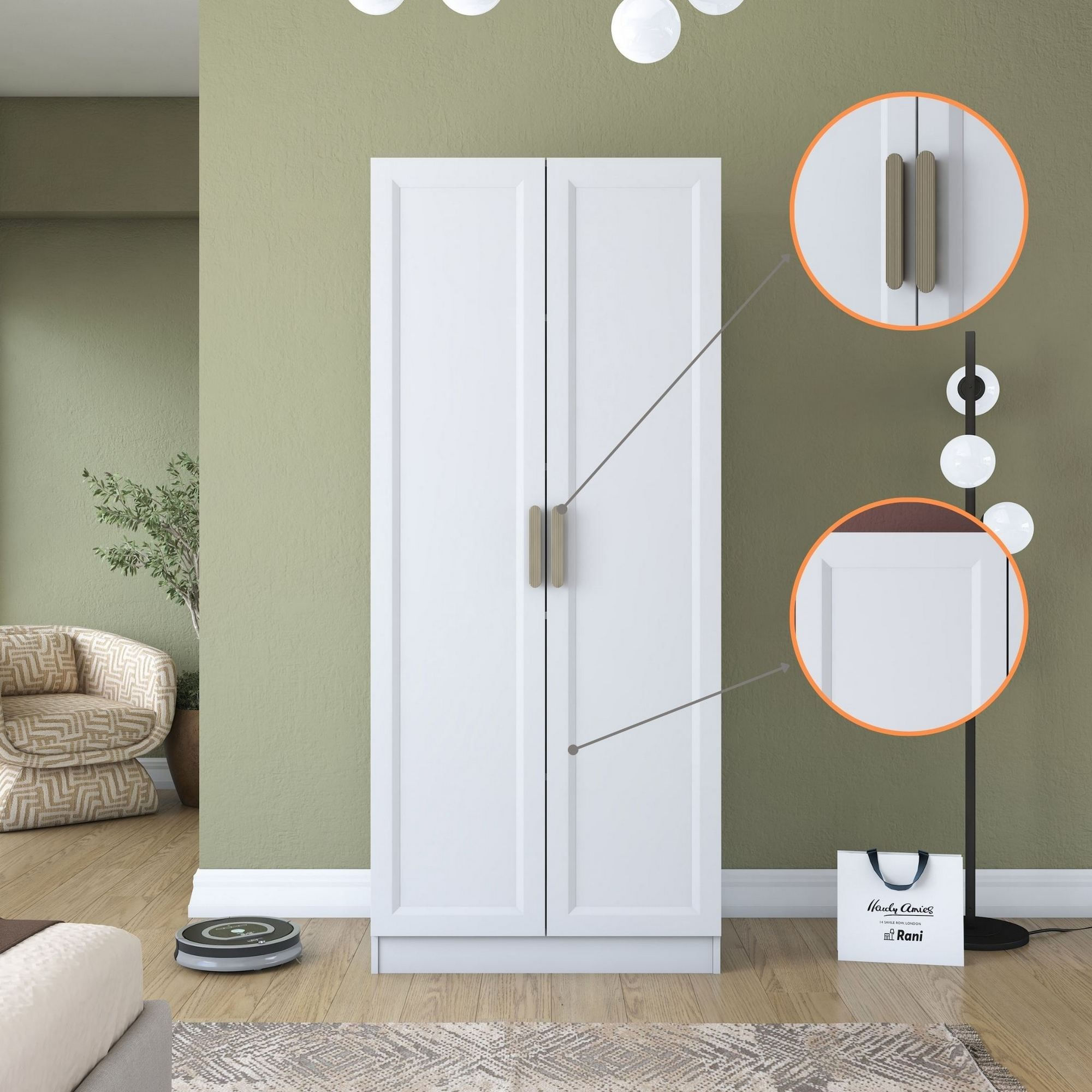 Dulap haine BA202, 90 x 210 x 57,5 cm, alb, PAL, spatiu de depozitare, fixare pe perete — imaginea 11