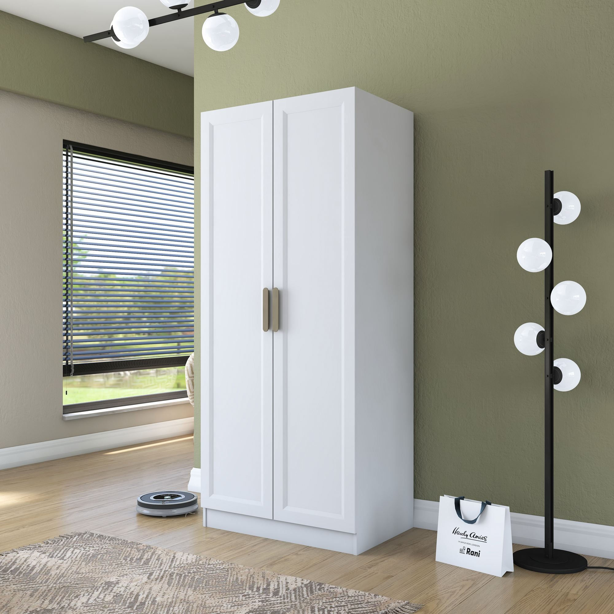 Dulap haine BA202, 90 x 210 x 57,5 cm, alb, PAL, spatiu de depozitare, fixare pe perete — imaginea 13