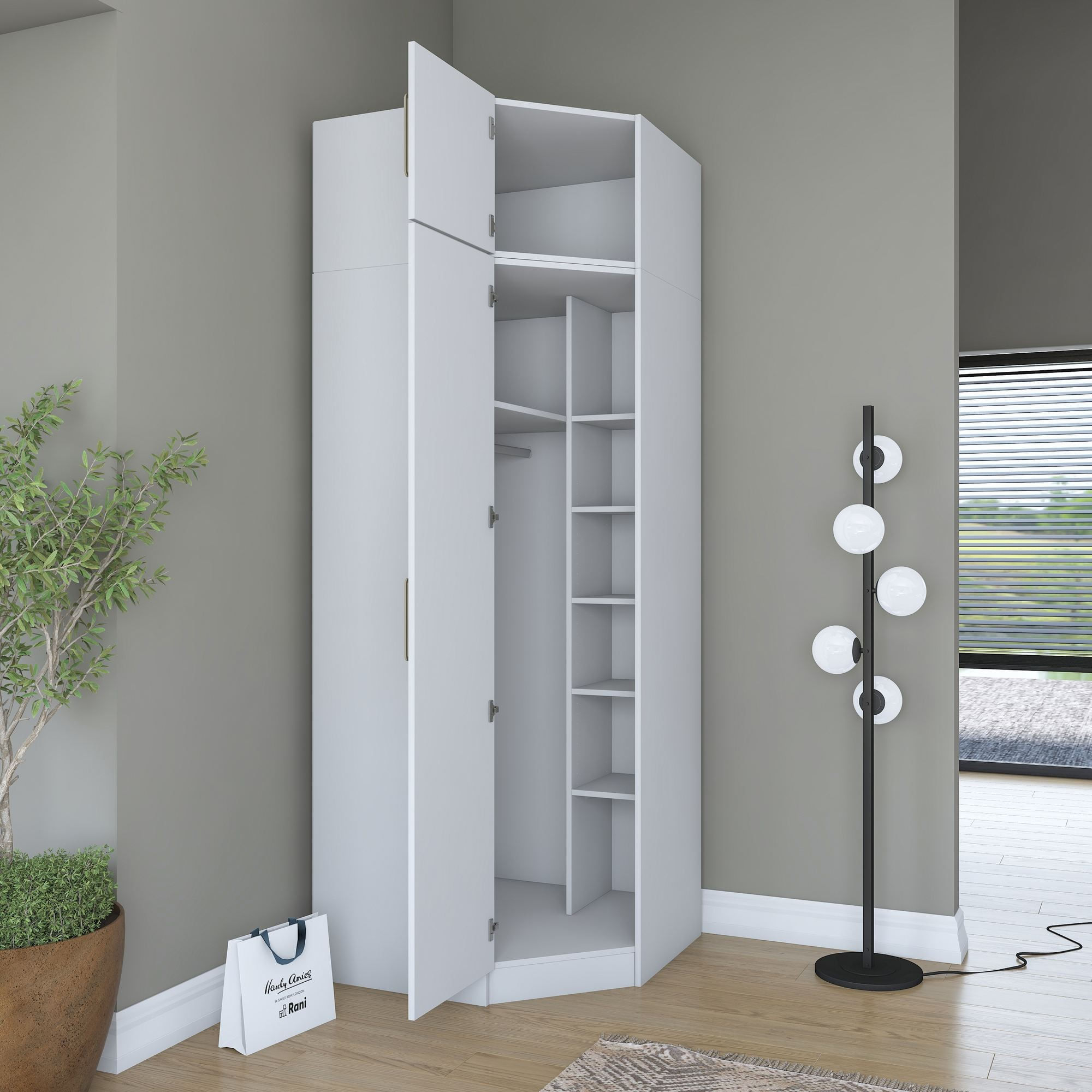 Dulap haine BA213, 91 x 255 x 57,5 cm, alb, PAL, spatiu de depozitare, fixare pe perete — imaginea 3