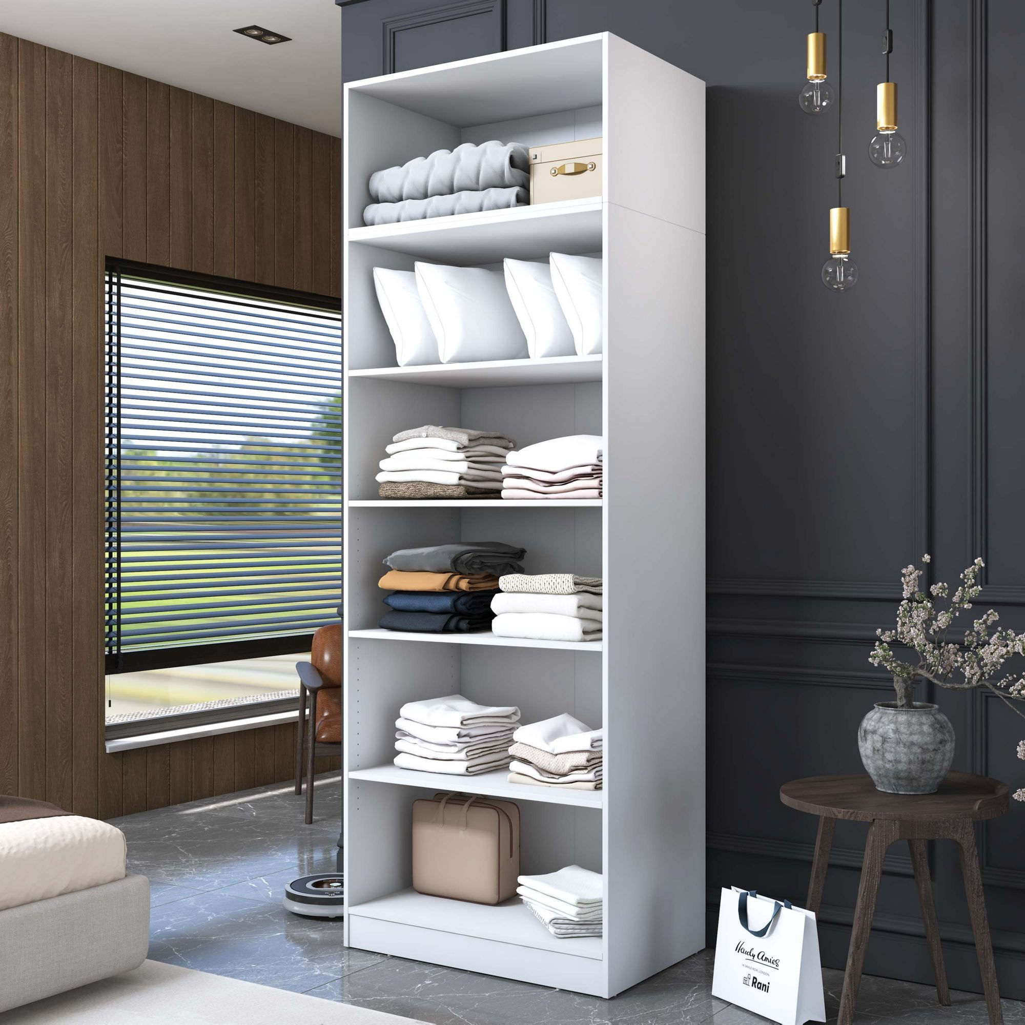 Dulap haine BA210, 90 x 255 x 57,5 cm, alb, PAL, spatiu de depozitare, fixare pe perete — imaginea 7