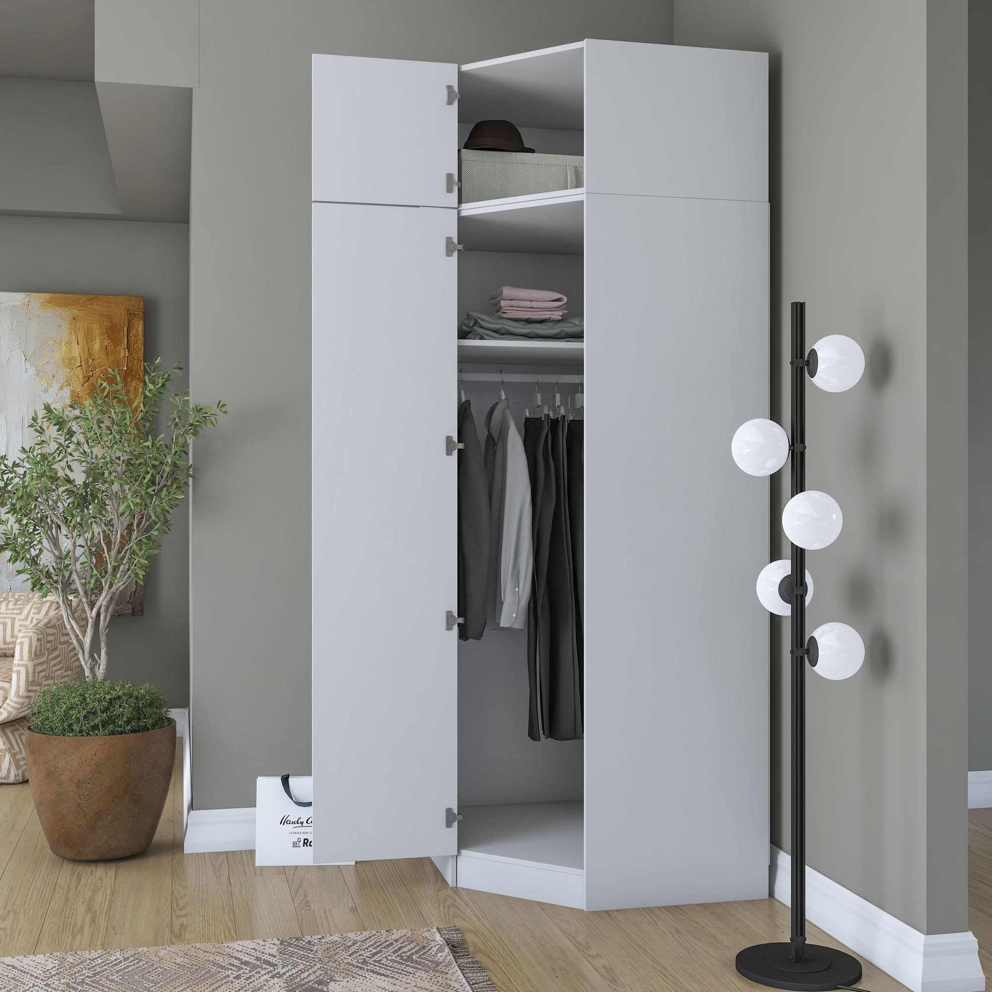 Dulap haine BA213, 91 x 255 x 57,5 cm, alb, PAL, spatiu de depozitare, fixare pe perete — imaginea 8
