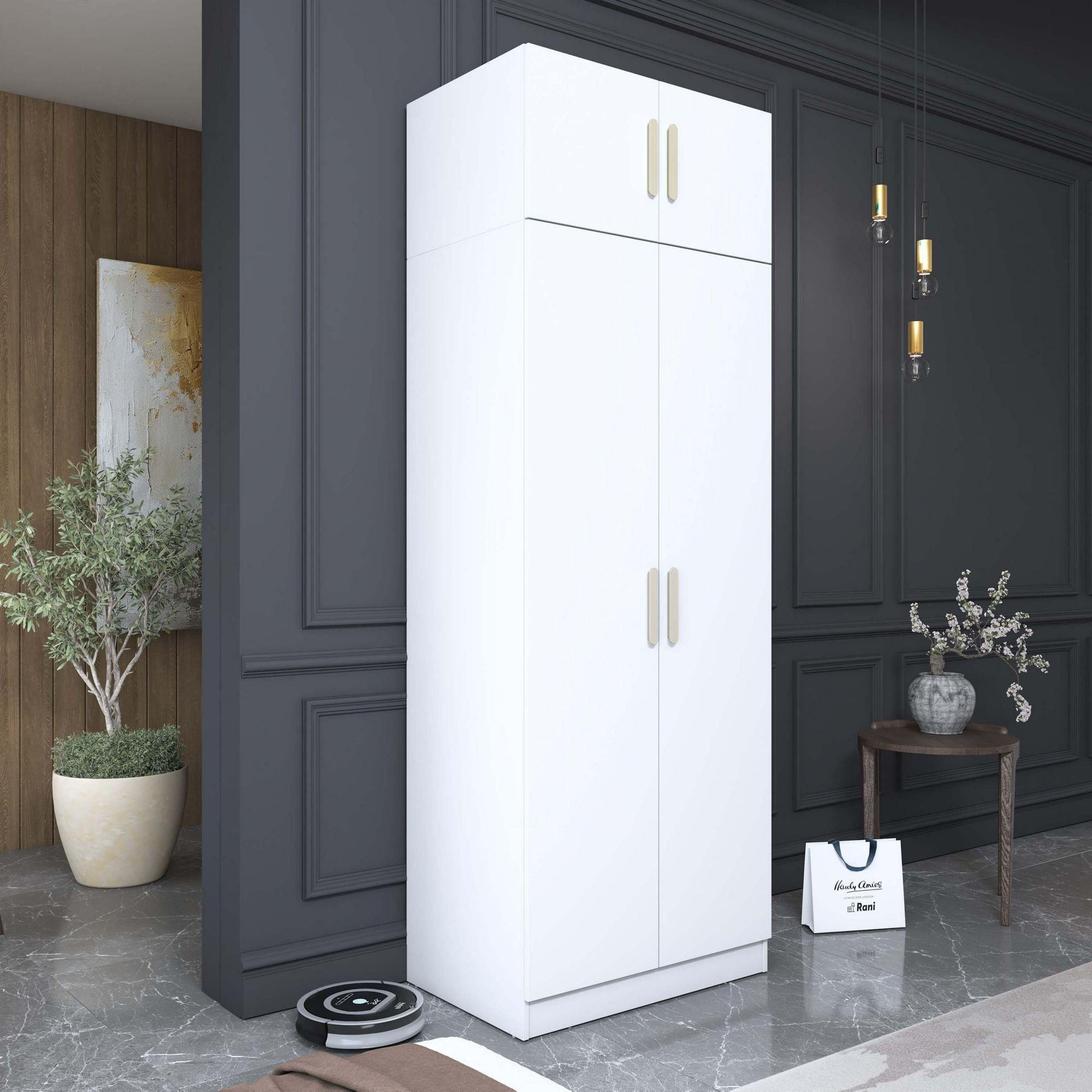 Dulap haine BA210, 90 x 255 x 57,5 cm, alb, PAL, spatiu de depozitare, fixare pe perete — imaginea 8