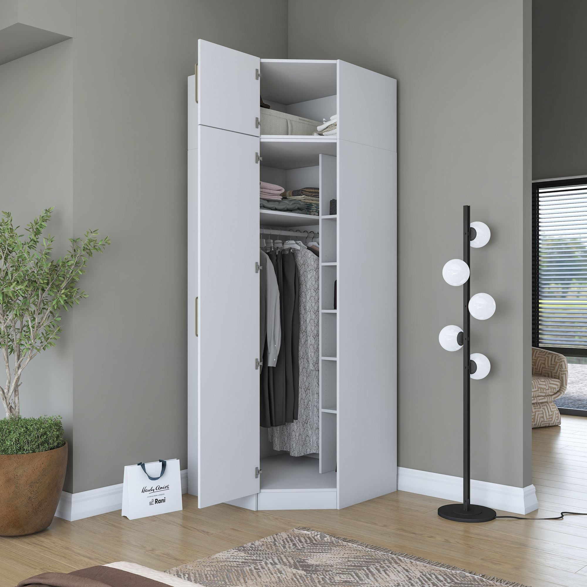 Dulap haine BA213, 91 x 255 x 57,5 cm, alb, PAL, spatiu de depozitare, fixare pe perete — imaginea 9