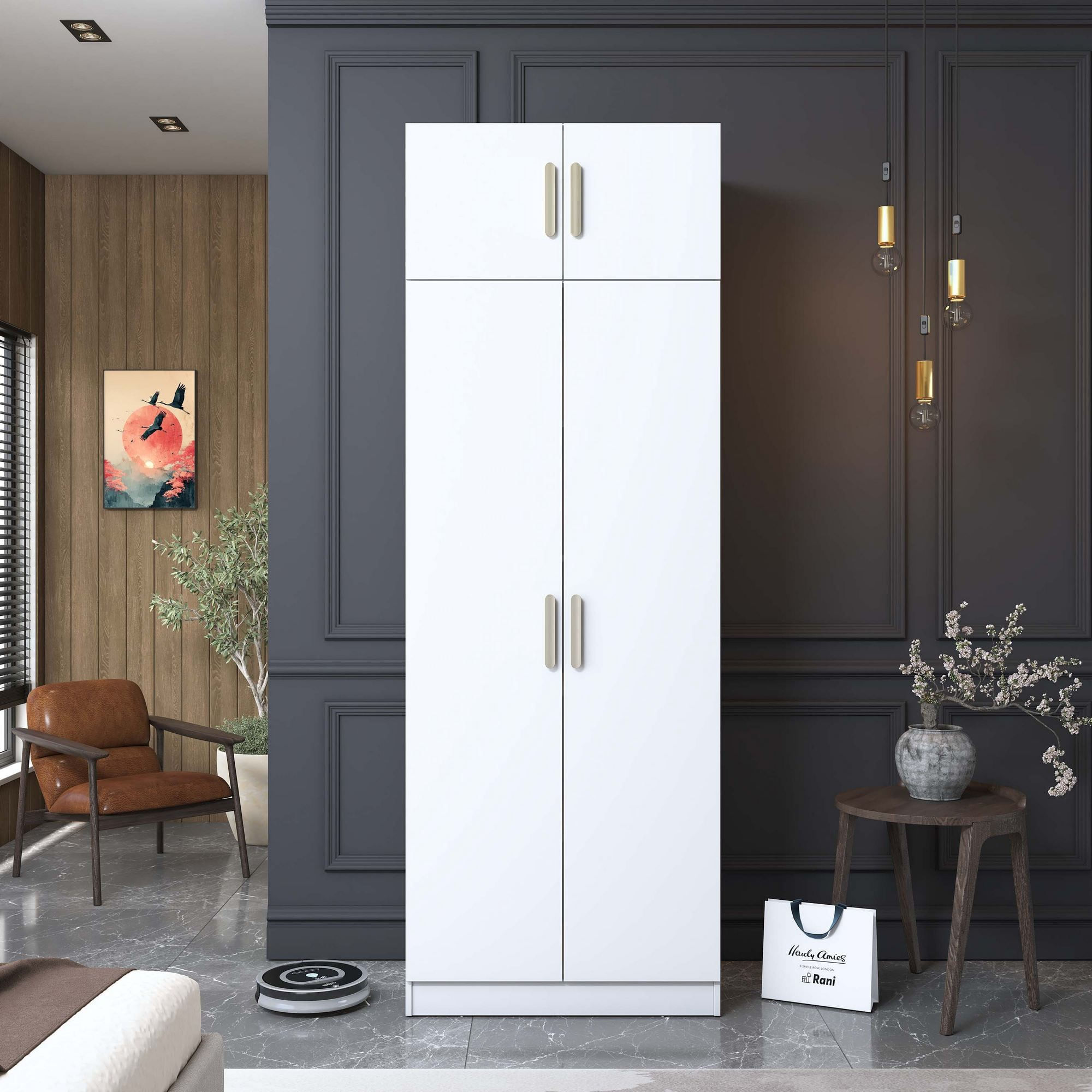 Dulap haine BA210, 90 x 255 x 57,5 cm, alb, PAL, spatiu de depozitare, fixare pe perete — imaginea 11