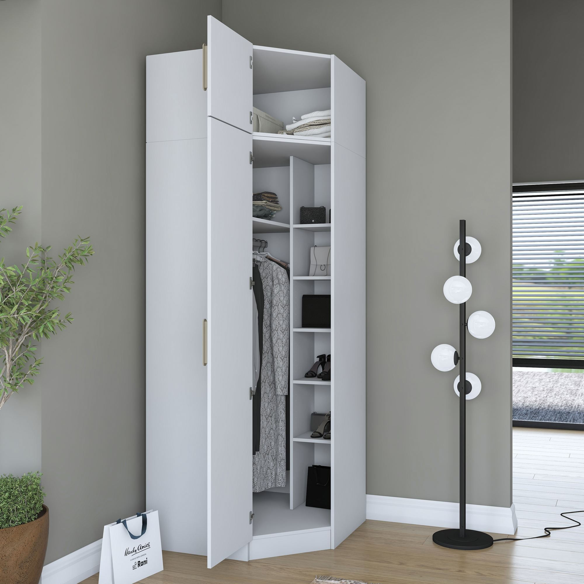 Dulap haine BA213, 91 x 255 x 57,5 cm, alb, PAL, spatiu de depozitare, fixare pe perete — imaginea 10