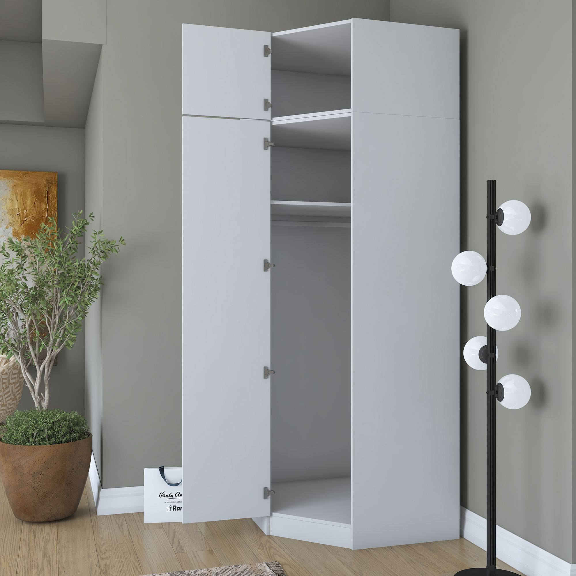 Dulap haine BA213, 91 x 255 x 57,5 cm, alb, PAL, spatiu de depozitare, fixare pe perete — imaginea 12