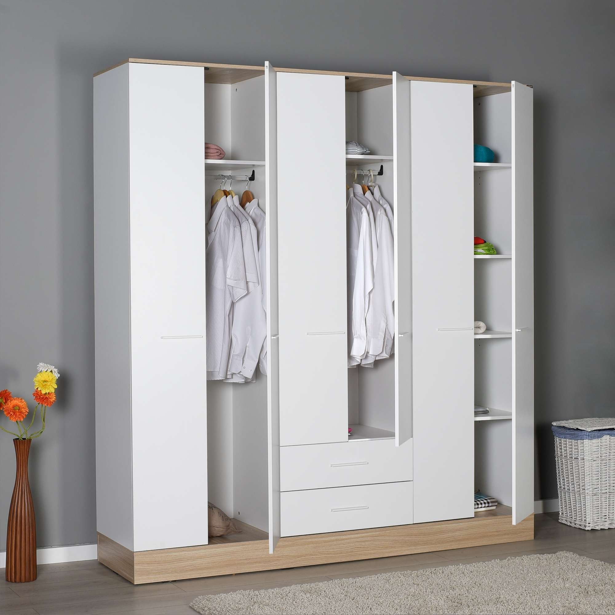 Dulap haine Base 6, 224 x 206 x 52 cm, alb, PAL melaminat, spatiu de depozitare, fixare pe perete — imaginea 4