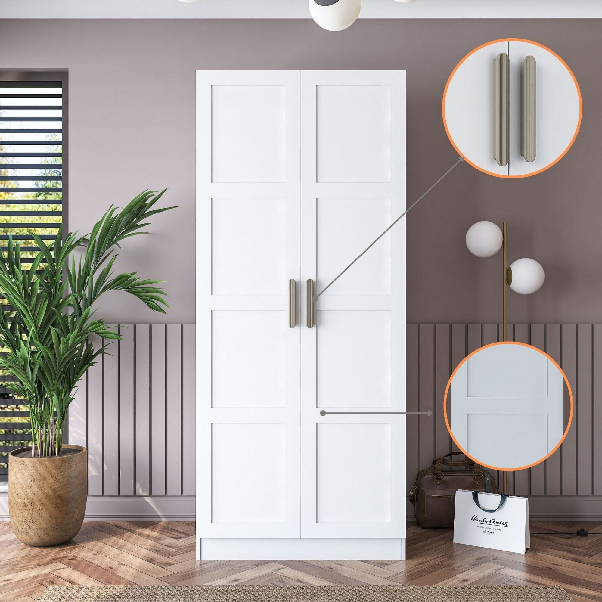 Dulap haine BA189, 90 x 210 x 57,5 cm, alb, PAL, spatiu de depozitare, fixare pe perete — imaginea 2