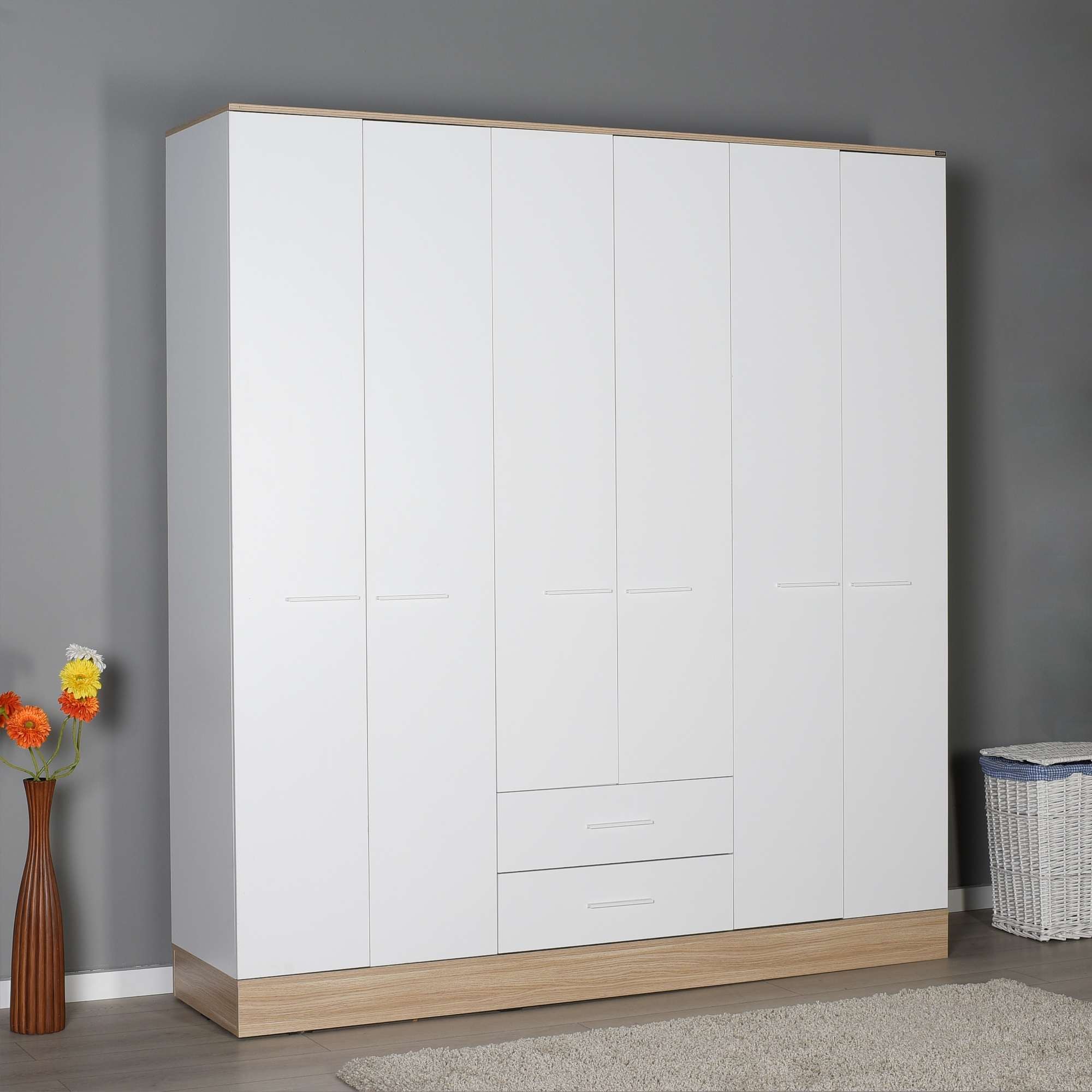 Dulap haine Base 6, 224 x 206 x 52 cm, alb, PAL melaminat, spatiu de depozitare, fixare pe perete — imaginea 5